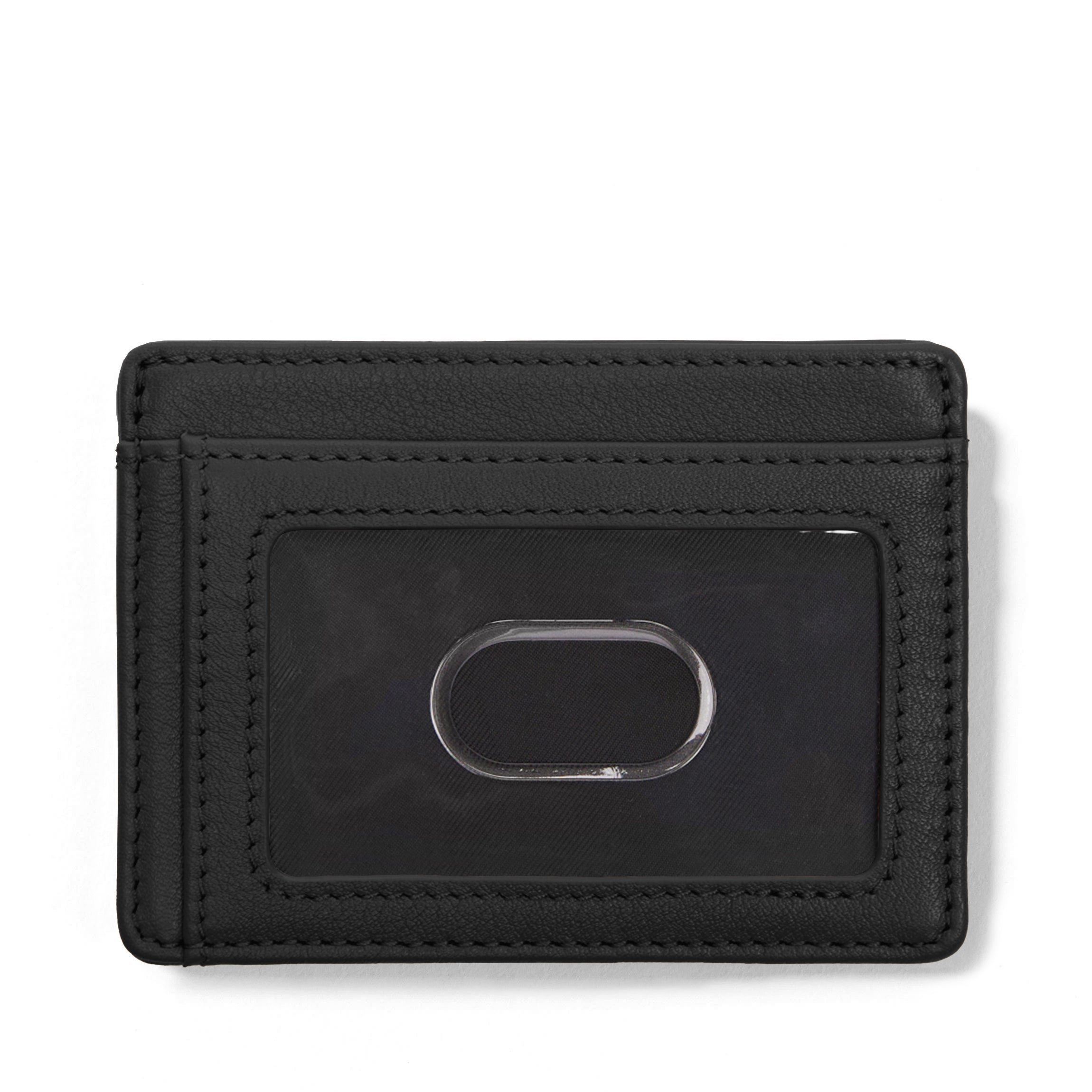 Slim ID Card Case - 3 Card Slots, Exterior ID Window, Center Pocket - Black Onyx