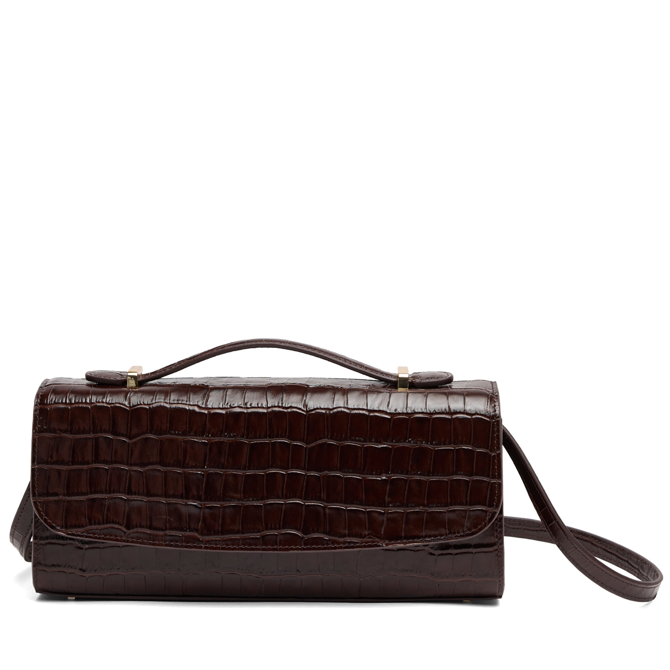 Margot Top Handle Clutch | Leatherology Brown Croc