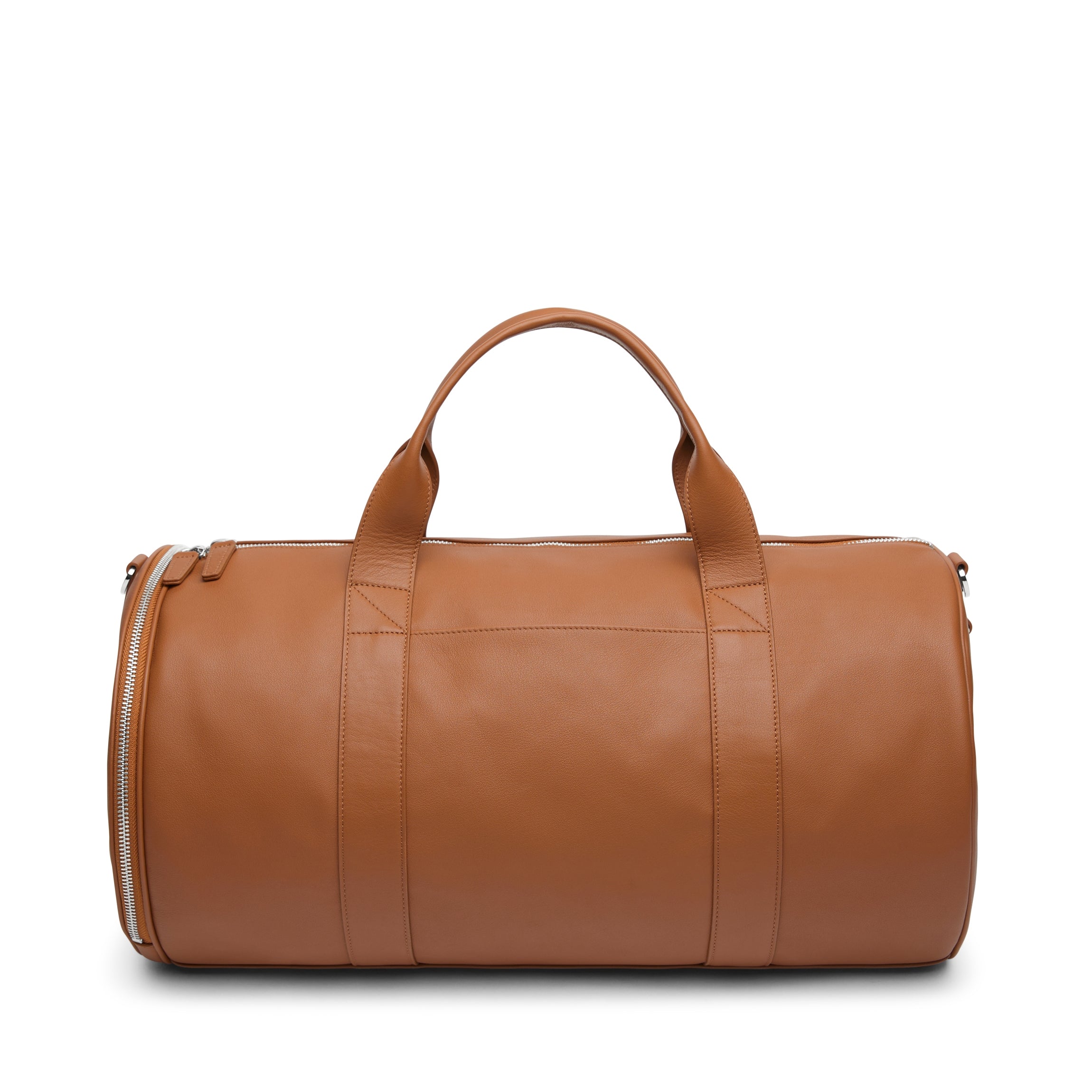 leather gear bag Leather Gym Bag - Water resistant lining, Sport ball and shoe compartment, Interior zipper and mesh pockets - Cognac