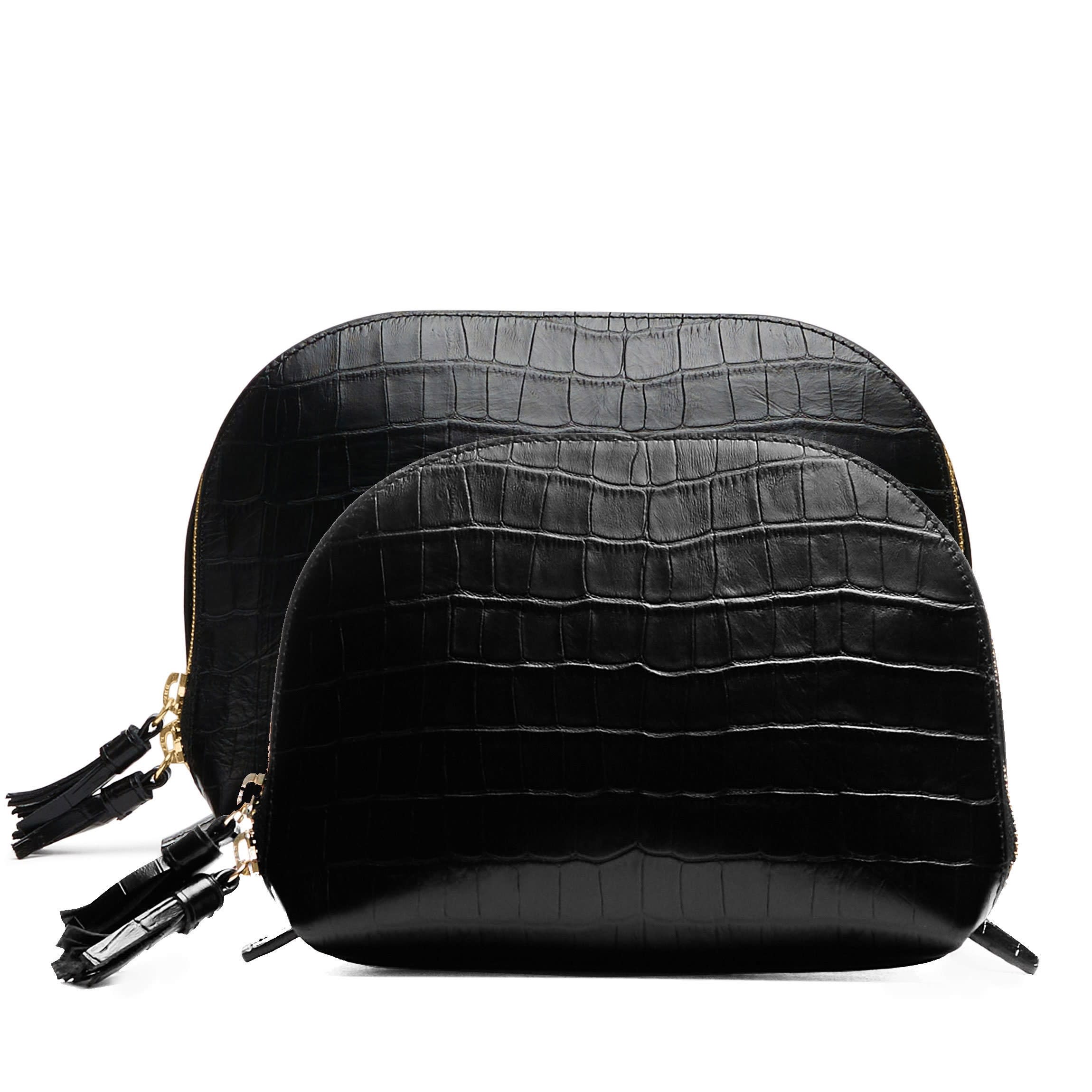 Clamshell Makeup Bag Set | Full grain leather, complete beauty