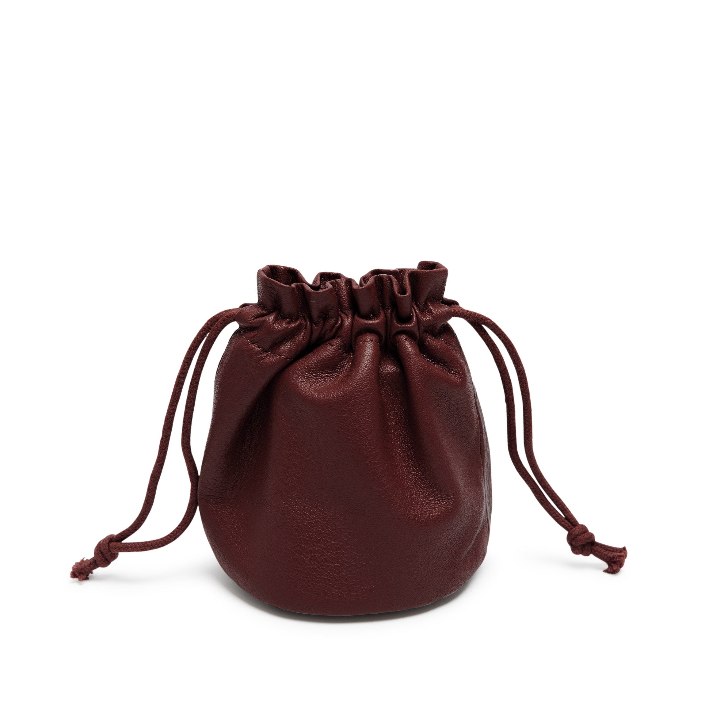 Round Drawstring Pouch | Full grain leather, compact storage option, Leatherology Bordeaux