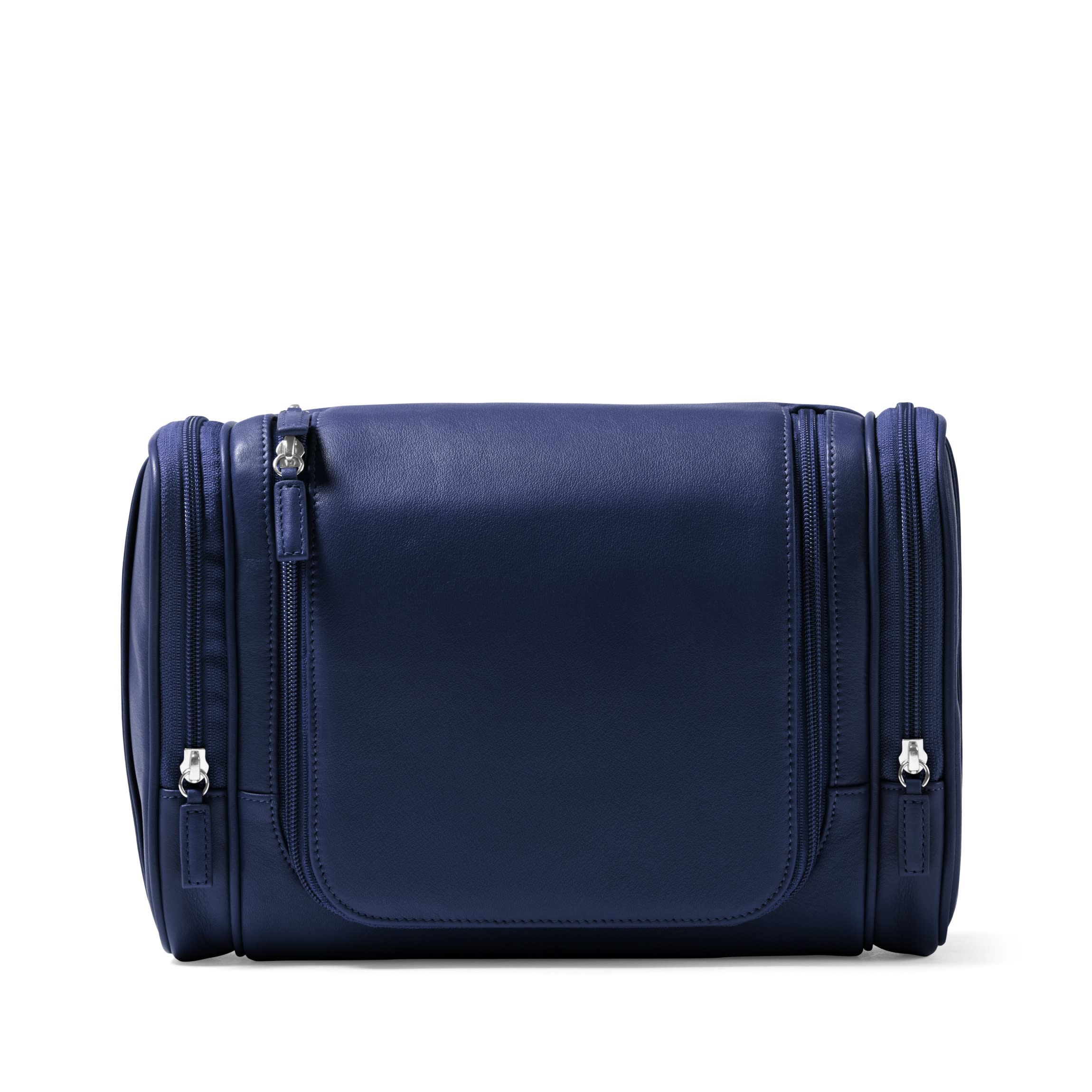 hanging toiletry cosmetics travel bag Men's Leather Hanging Toiletry Kit - Water-Resistant Lined Dopp Kit, Collapsible Hanger - Navy Blue