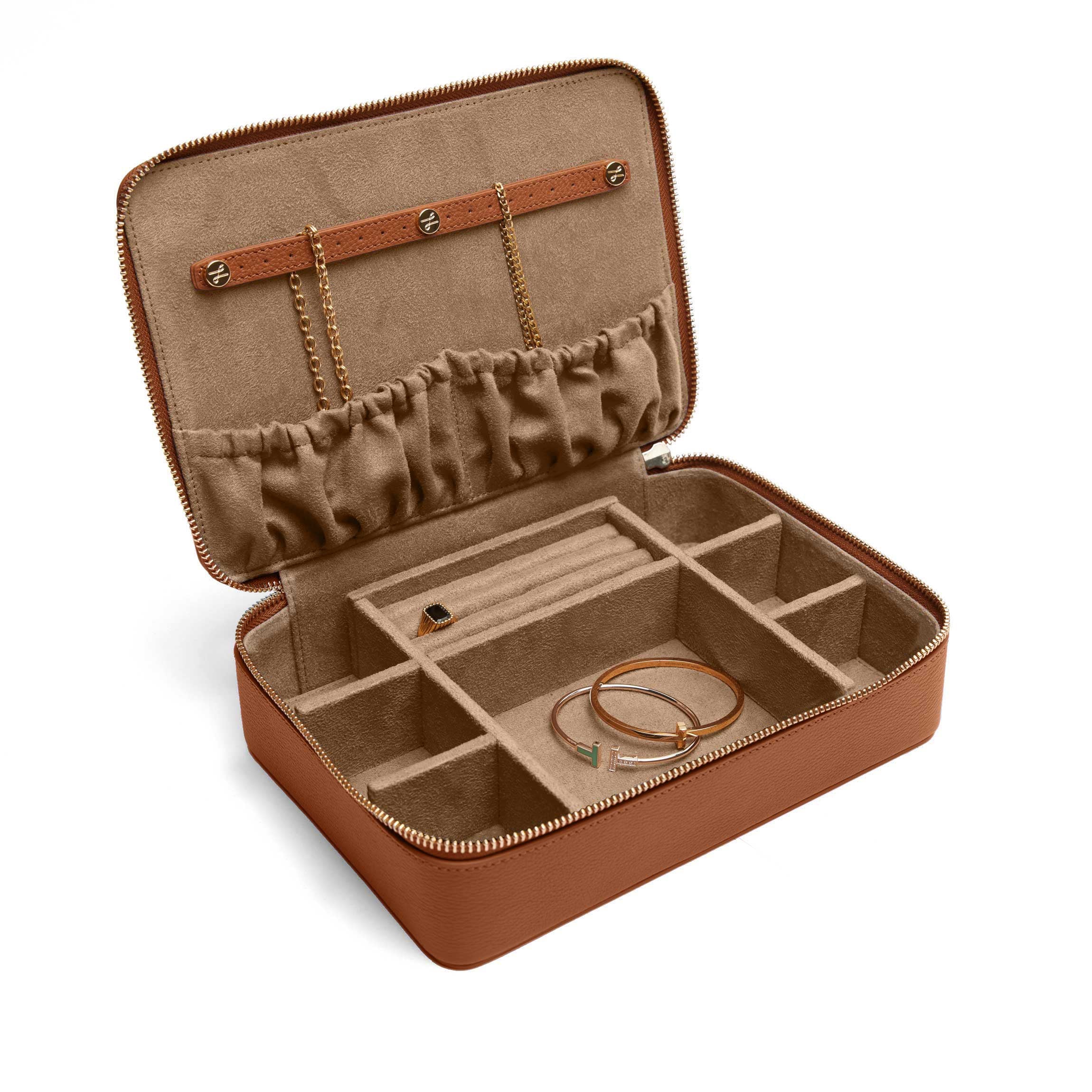 Large Jewelry Zip Case | Full Grain Leather, Elegant Jewelry