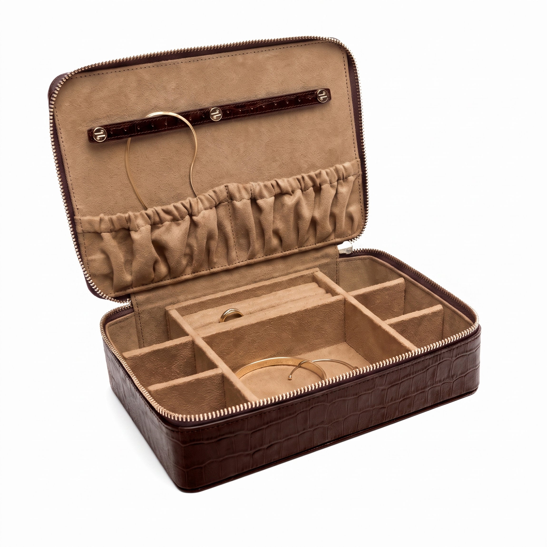 Large Jewelry Zip Case | Full Grain Leather, Elegant Jewelry