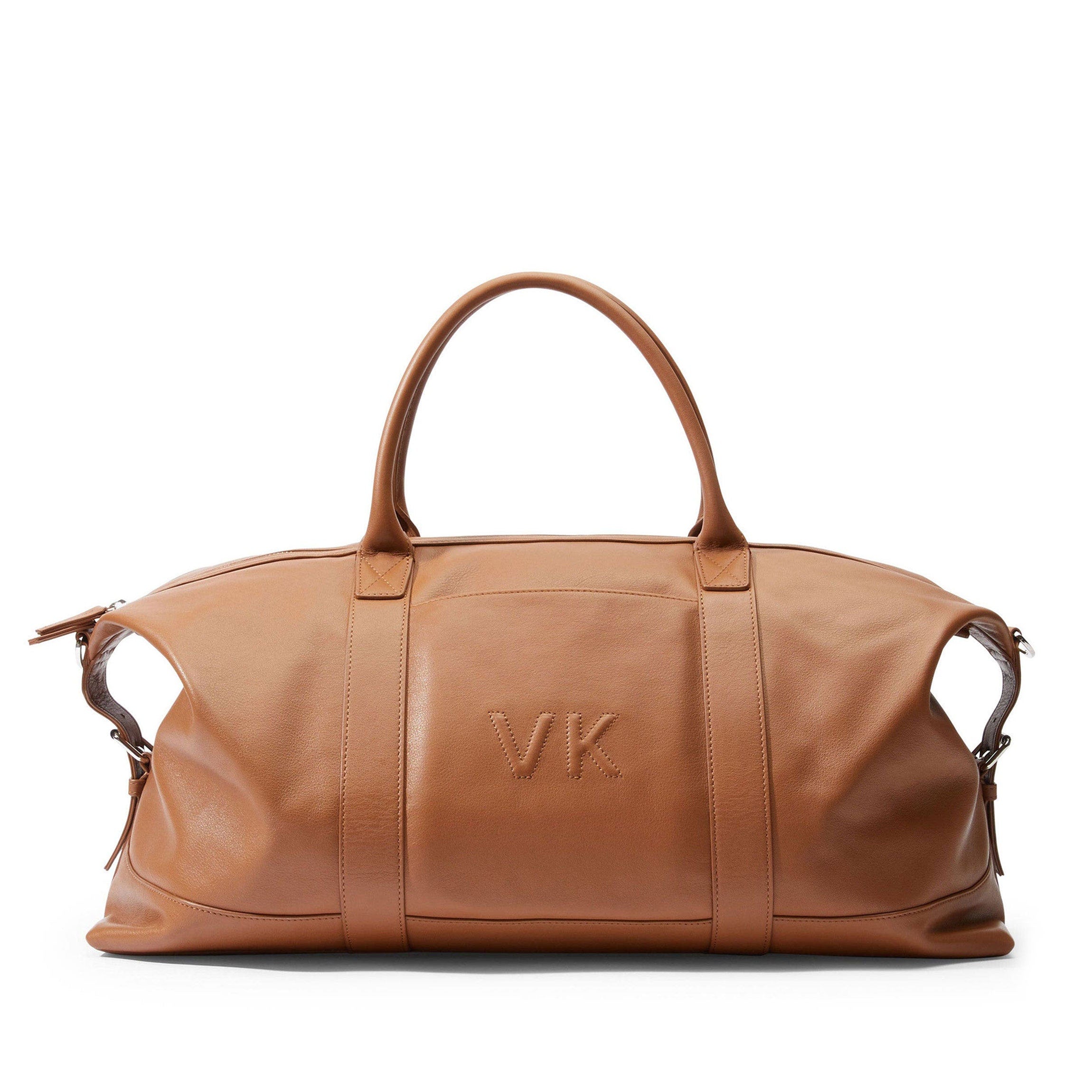 Kessler Medium Leather Duffle - Travel Bag With Adjustable Shoulder Strap - Cognac