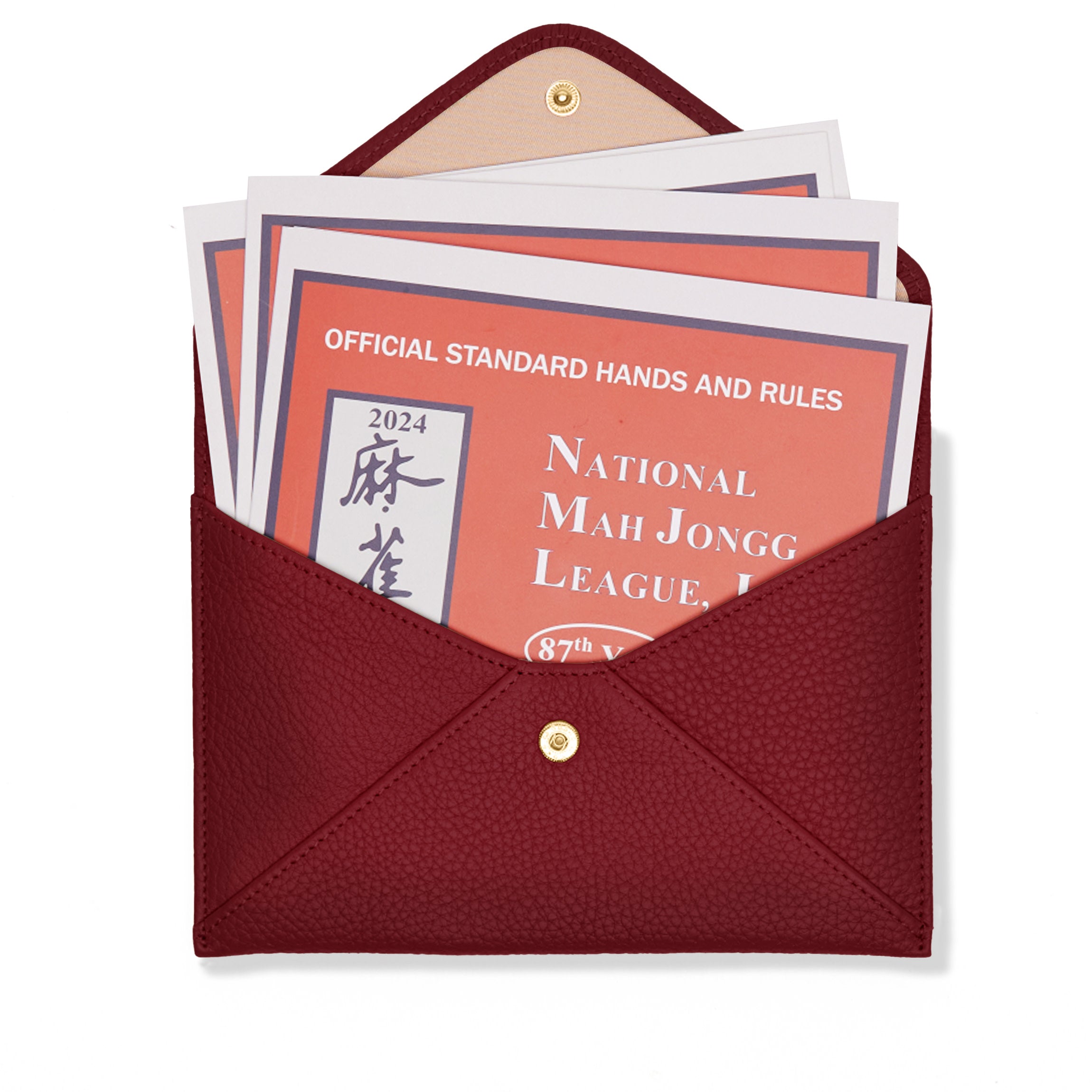 mahjong card sleeve Holder - Fits Full Set of Mahjong Cards, Snap Closure, Expandable Leather Body, Game Night Accessory - Garnet Red New Singles 5.12 x 4 Pokemon TCG - Scarlet Deck:Ruby & Steel