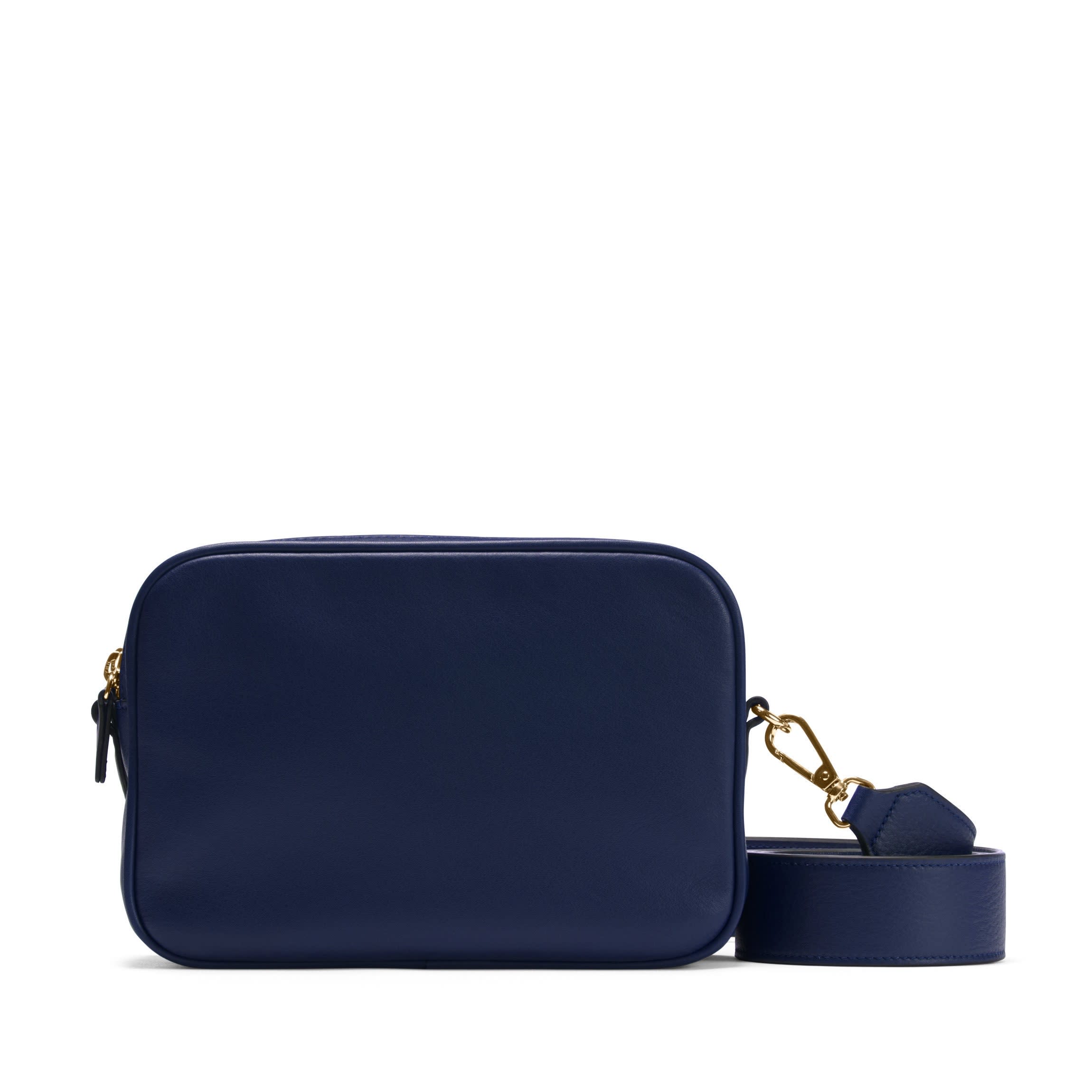 Leather Meadow Double Zip Camera Bag - Guitar Crossbody Strap, 2 Zipped Compartments - Navy Blue