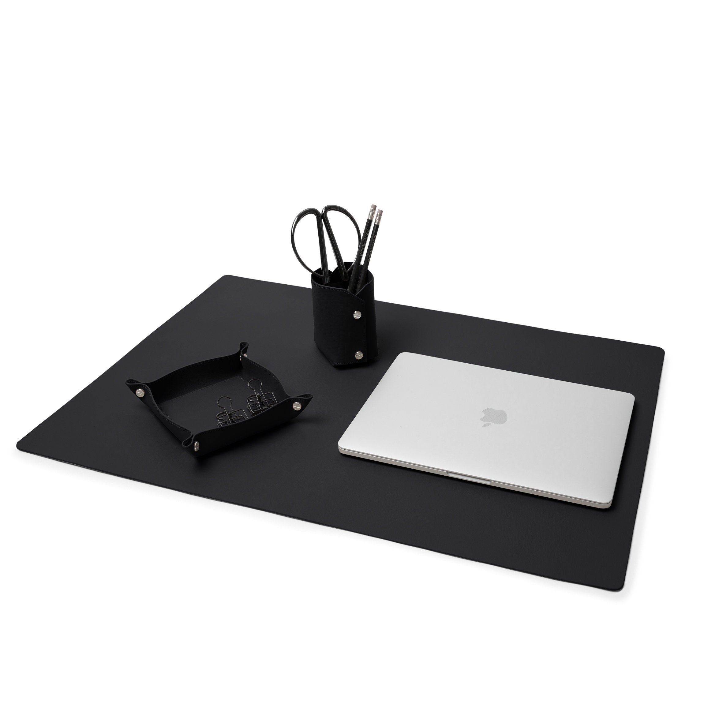 Modern Desk Set Full grain leather, complete office essentials, Leatherology Black