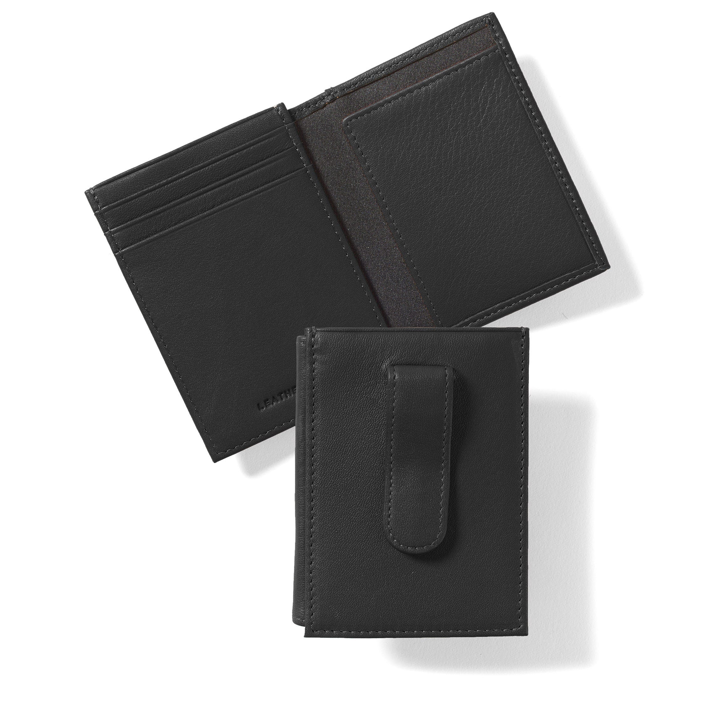 Leatherology Black Onyx Men's Money Clip Card Holder Wallet with ID Window