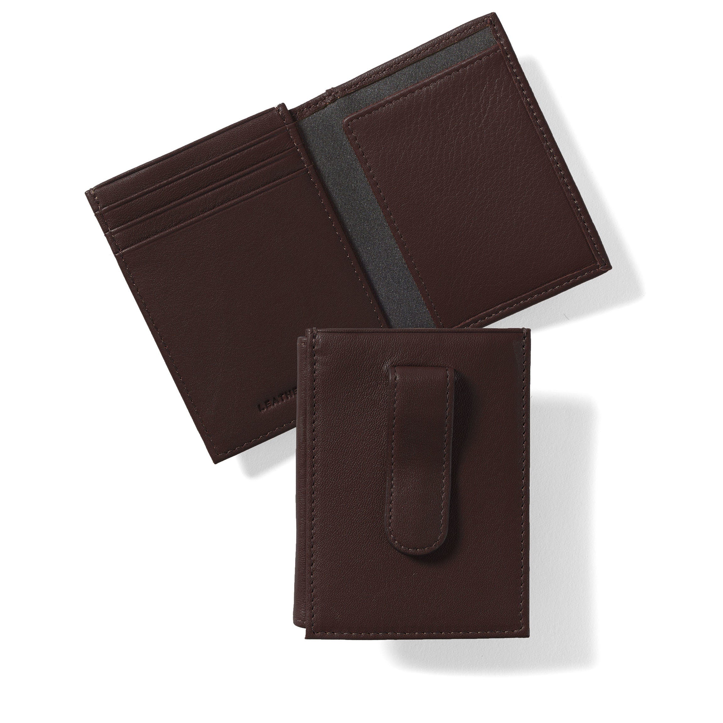 Leatherology Brown Men's Money Clip Card Holder Wallet with ID Window Leatherology Brown Men's Money Clip Card Holder Wallet with ID Window