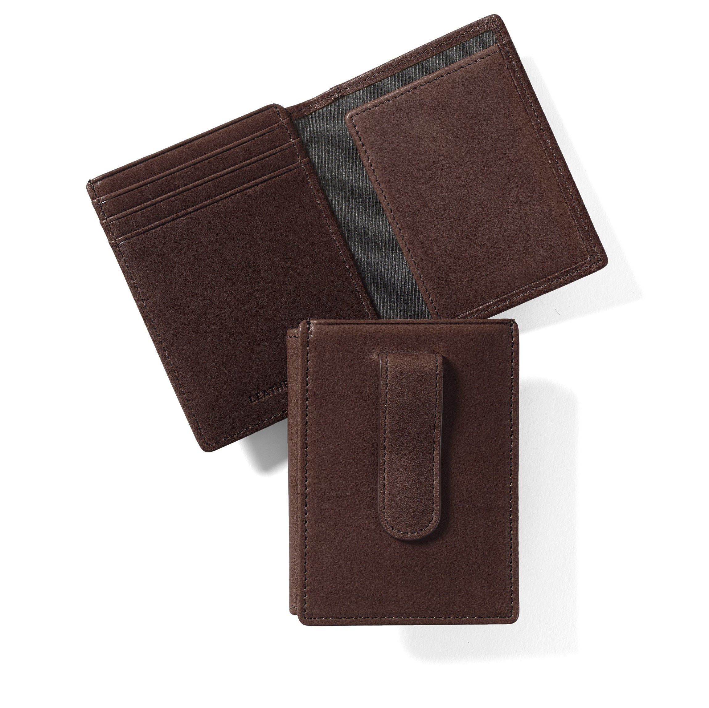 Men's Money Clip Leather Card Holder - Includes ID Window, Slim Bifold Design, Holds 10 Bills - Mahogany