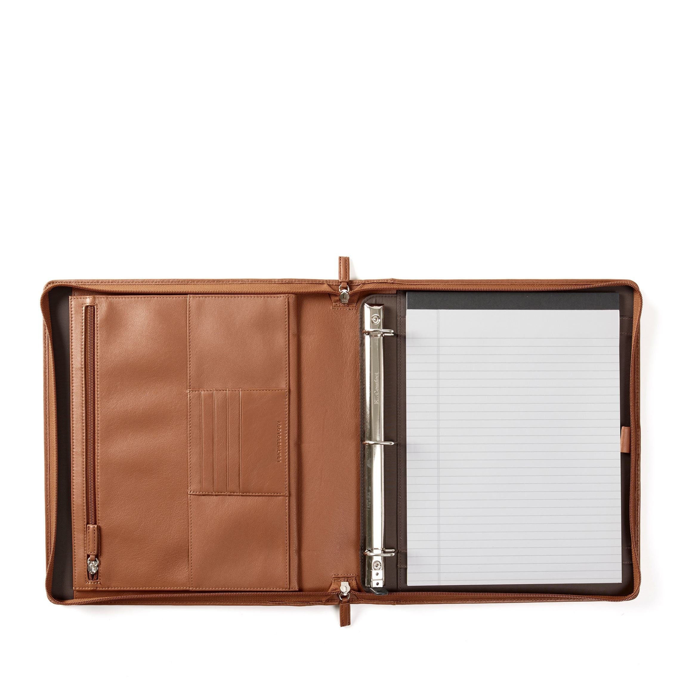 Leatherology Cognac Padfolio & 3-Ring Binder With Interior Zippered Pocket For Tablet Leatherology Cognac Padfolio & 3-Ring Binder With Interior Zippered Pocket For Tablet