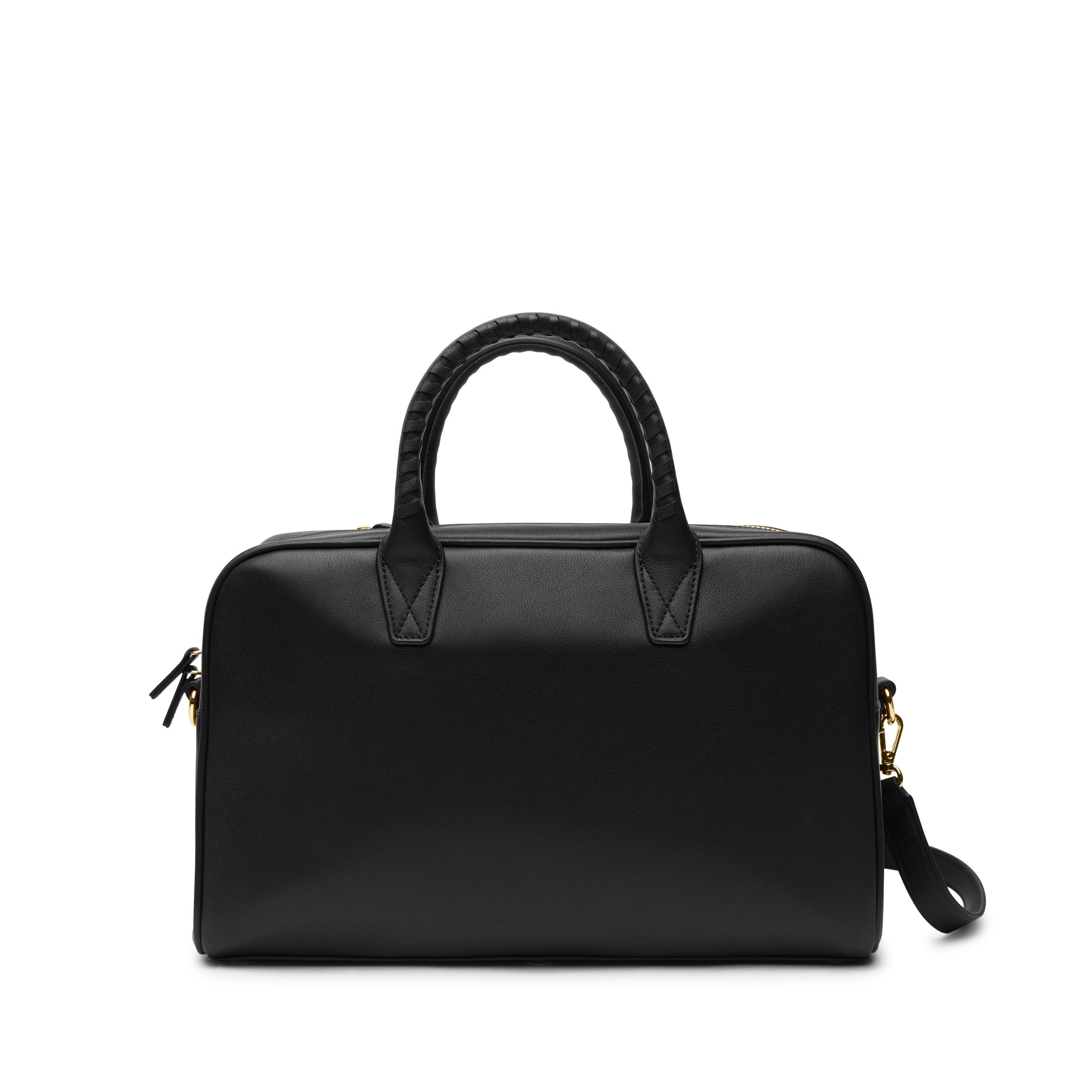 black satchel backpack leather Leather Park Satchel Bag - Crossbody Strap, Interior pockets, Top zipper, Bowler silhouette, Exterior zipper phone pocket - Black Onyx