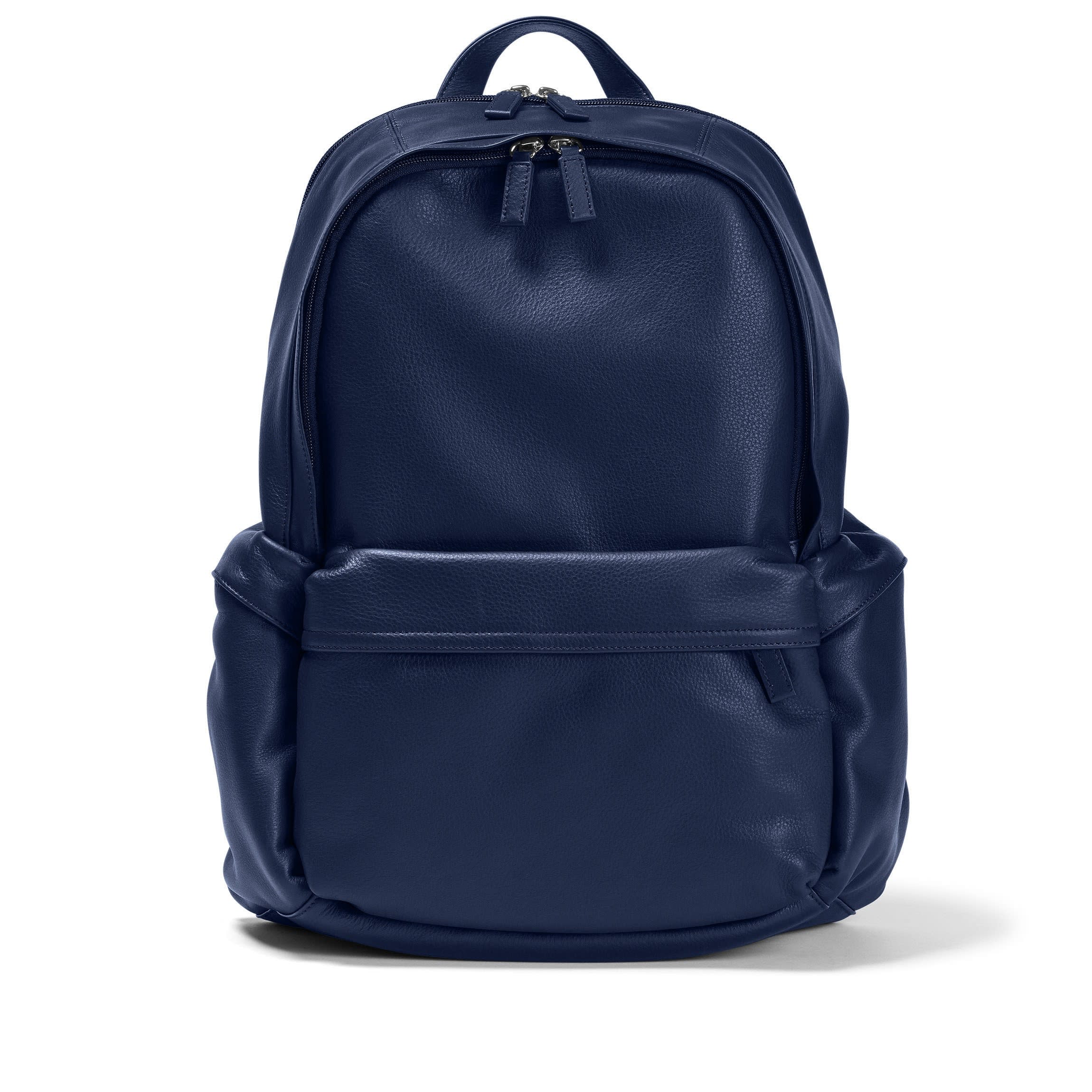 Parker Leather Backpack - Built-In Zippered Laptop Sleeve - With Adjustable Shoulder Straps - Navy Blue Parker Leather Backpack - Built-In Zippered Laptop Sleeve - With Adjustable Shoulder Straps - Navy Blue