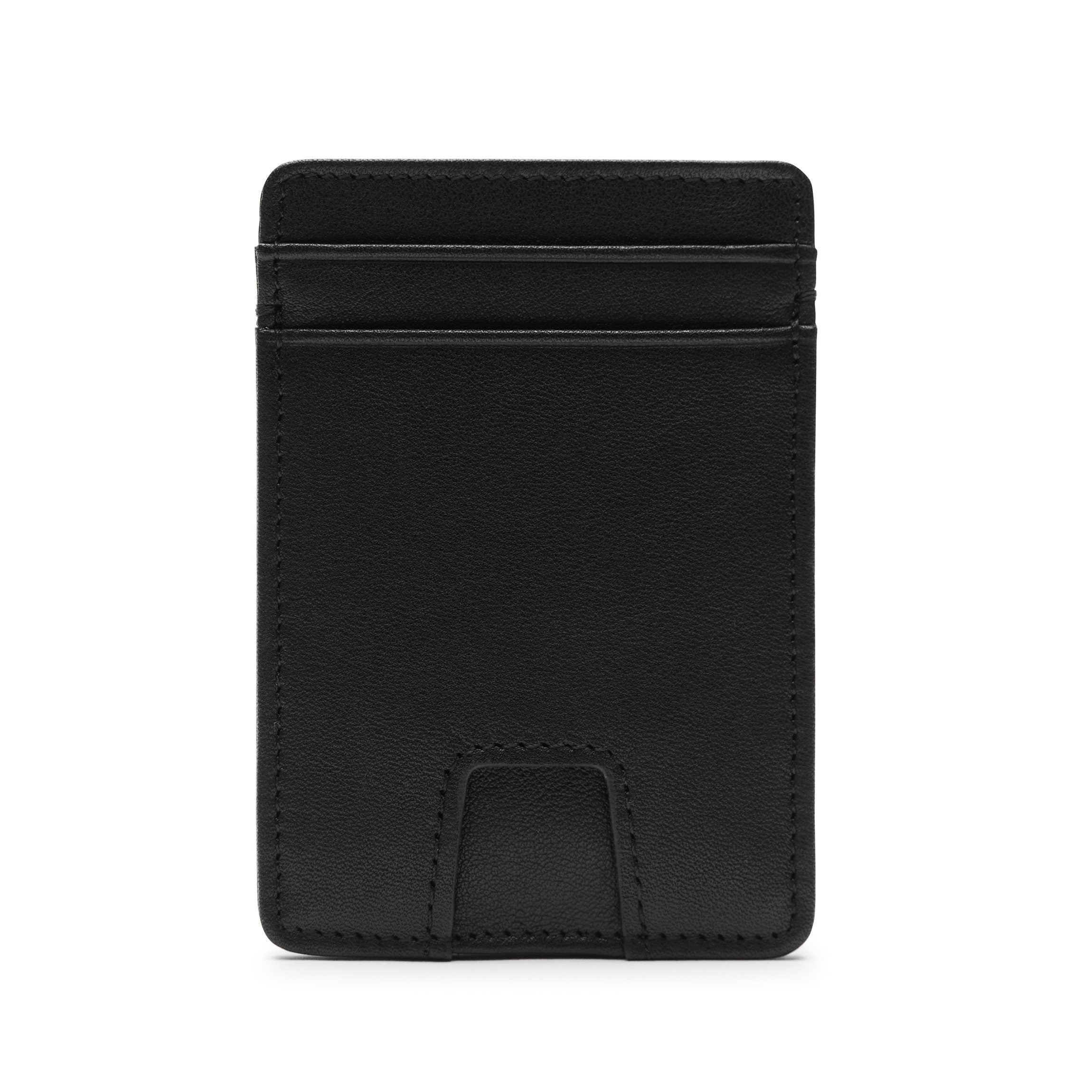slim card sleeve Slim Leather Utility Card Case - 4 Card Slots, Easy Access Thumb Tab, Center Cash Pocket - Black Onyx