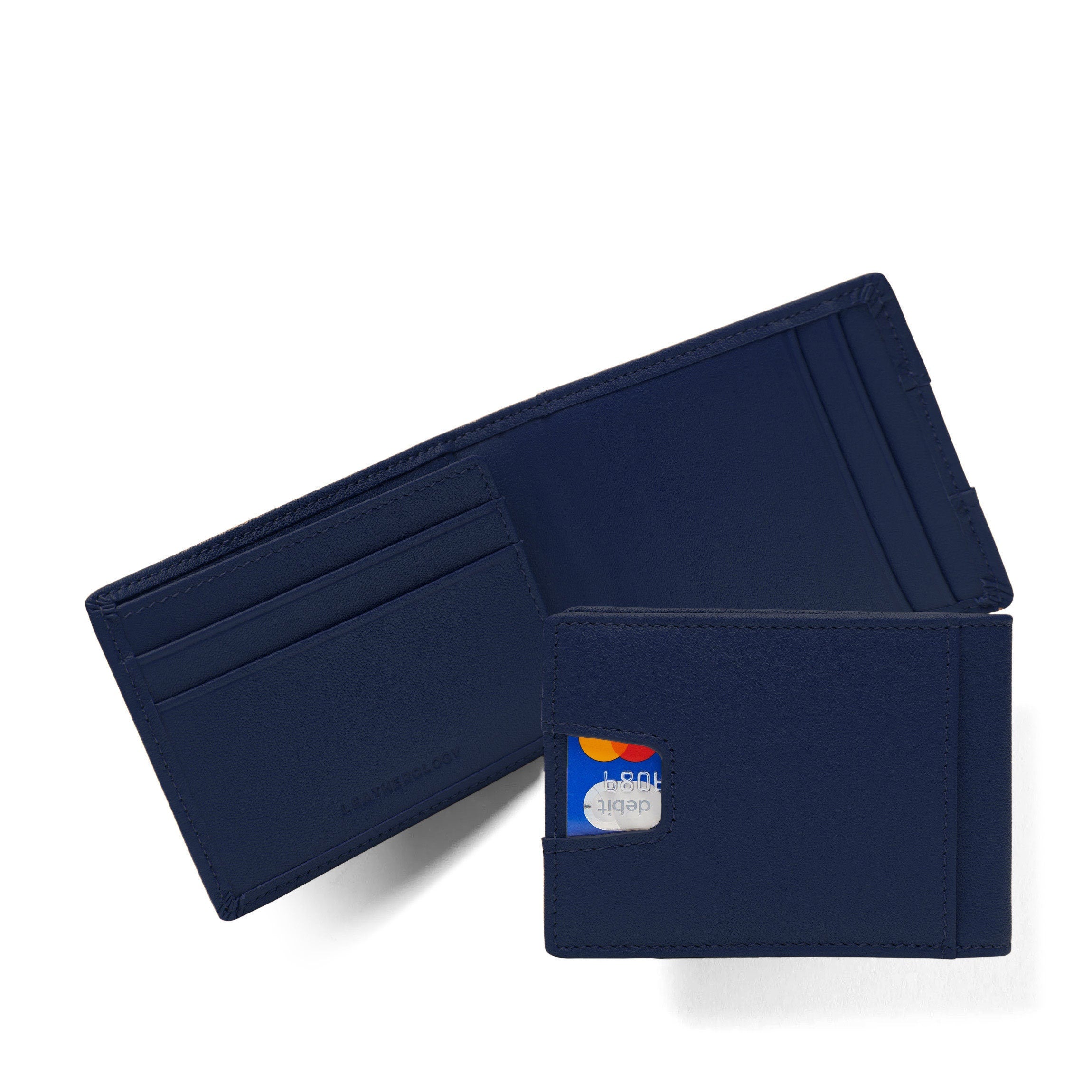 Bifold Wallet | Full grain leather, everyday essential  Men\'s Navy Blue Genuine Leather Credit Holder Pocket Bifold Wallets Card Design main image 1