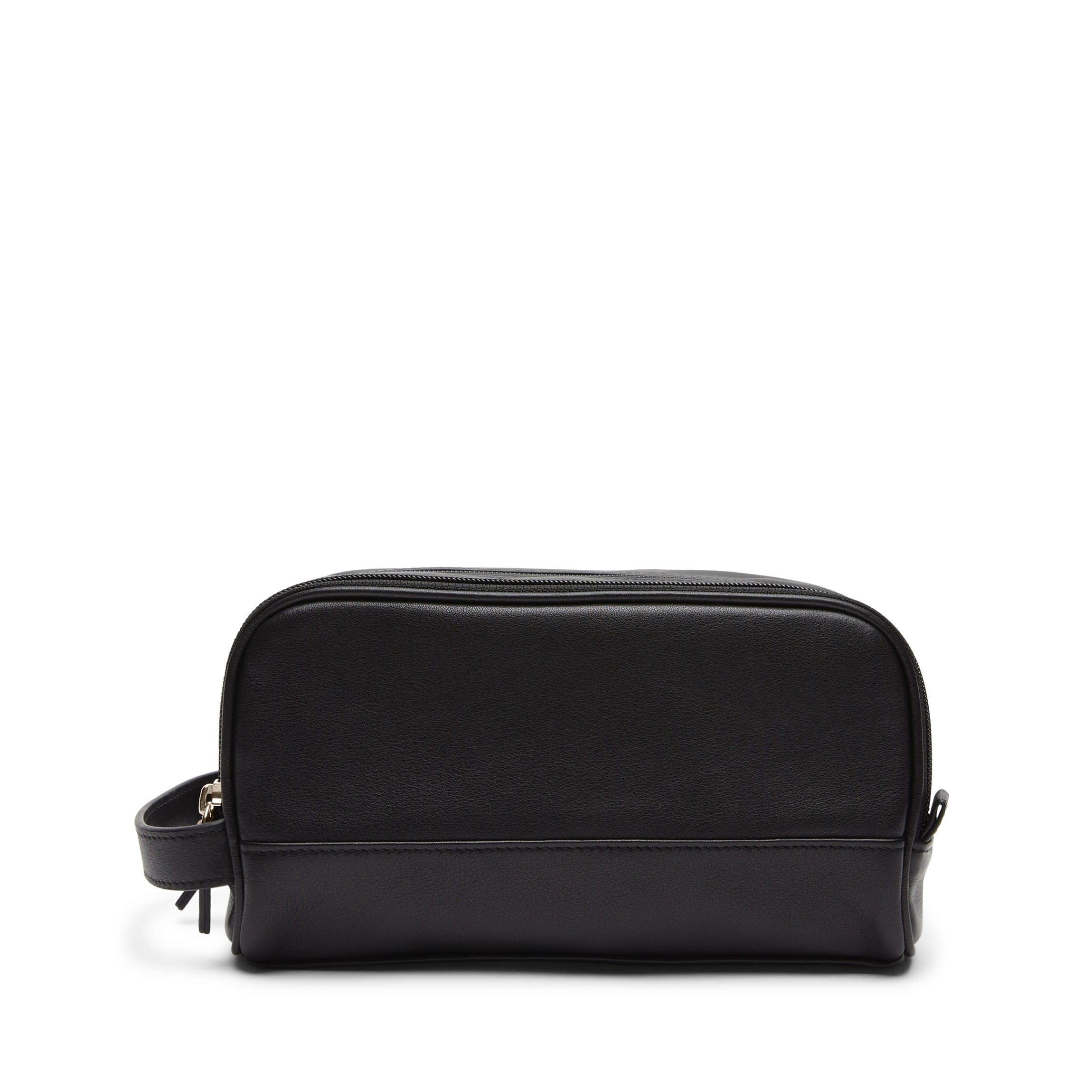 Small Double Zip Toiletry Bag Full grain leather, compact toiletry storage, Leatherology Black Onyx