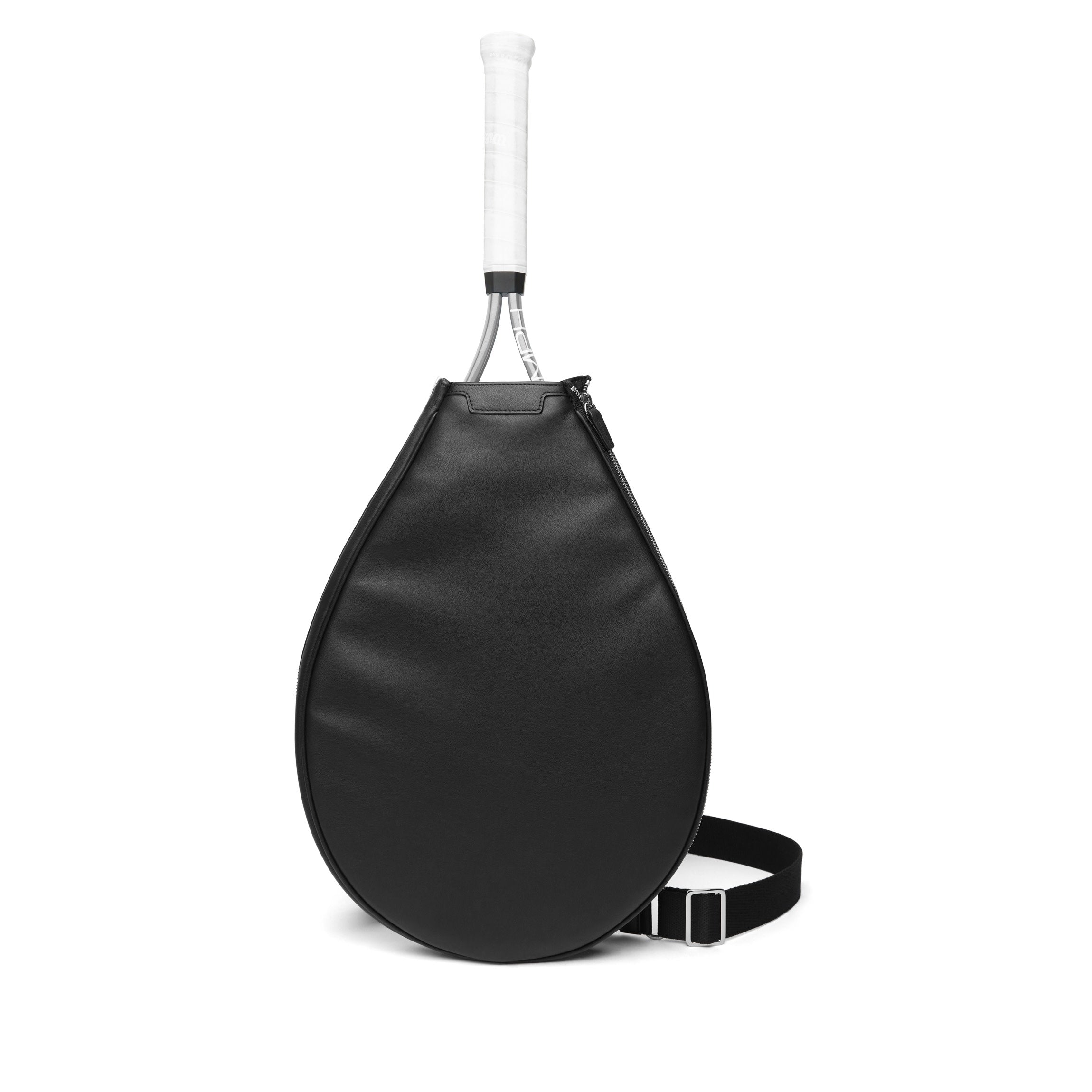 black leather sling backpack Leather Tennis Sling - Custom personalization, Water resistent, Expandable gusset for two rackets - Black Onyx