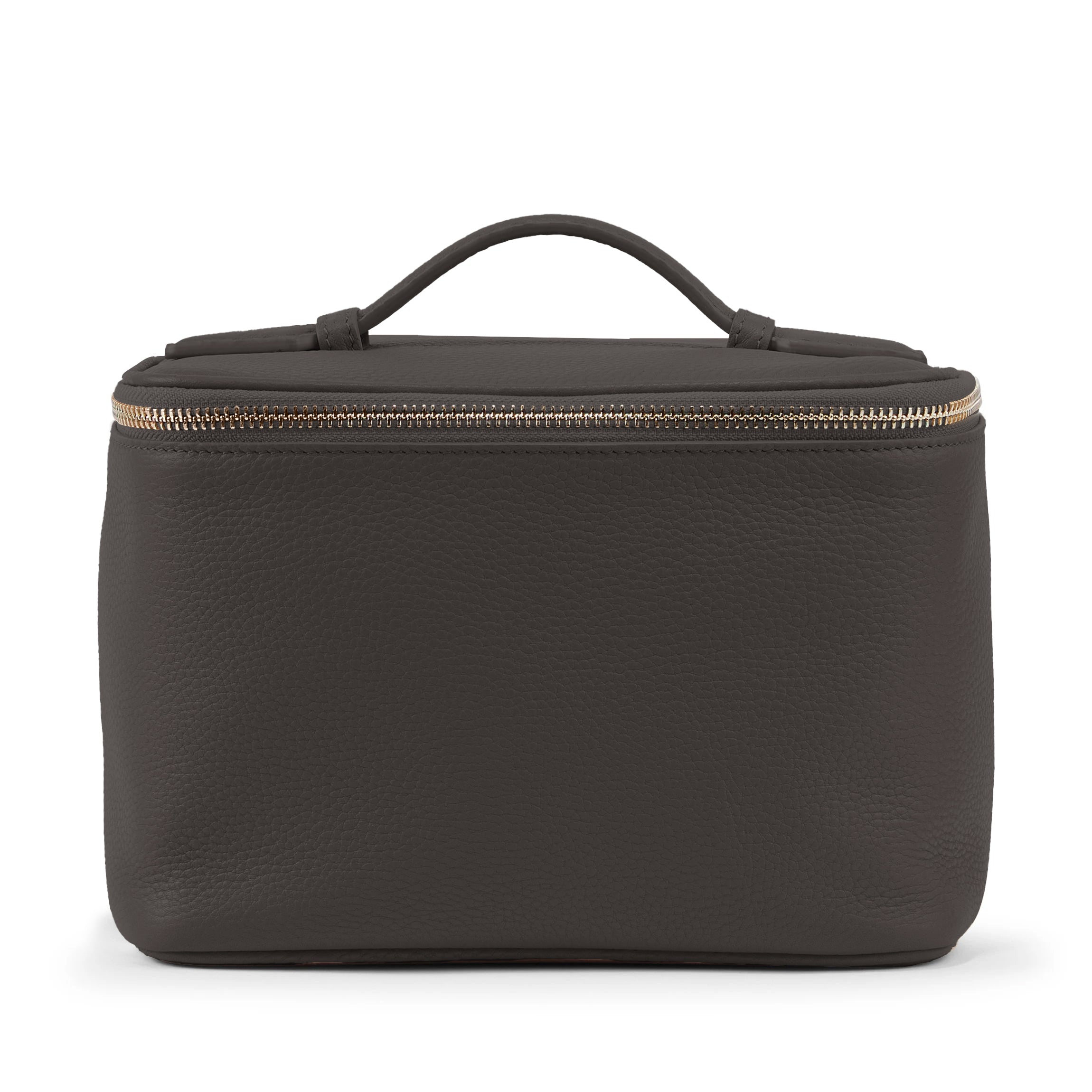 Leather Medium Train Case - Fit Travel-Sized Makeup, Toiletries, Water-Resistant Lining - Black Pebble