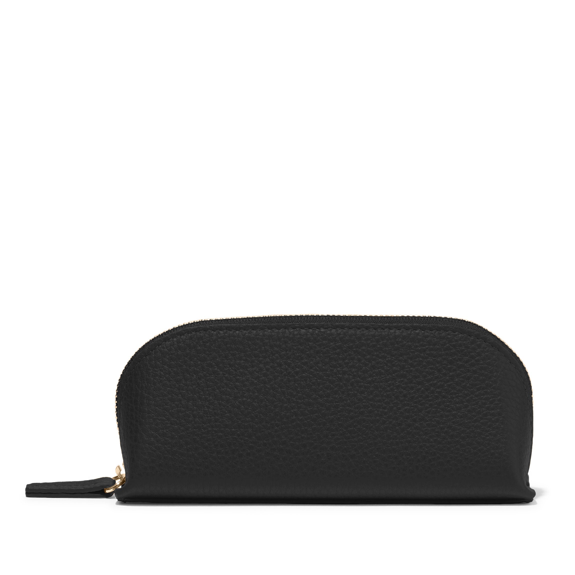 black makeup travel bag Leather Travel Makeup Pouch - Small Essentials, Makeup Holder, Metal Zipper, Microsuede Lining - Black Pebble