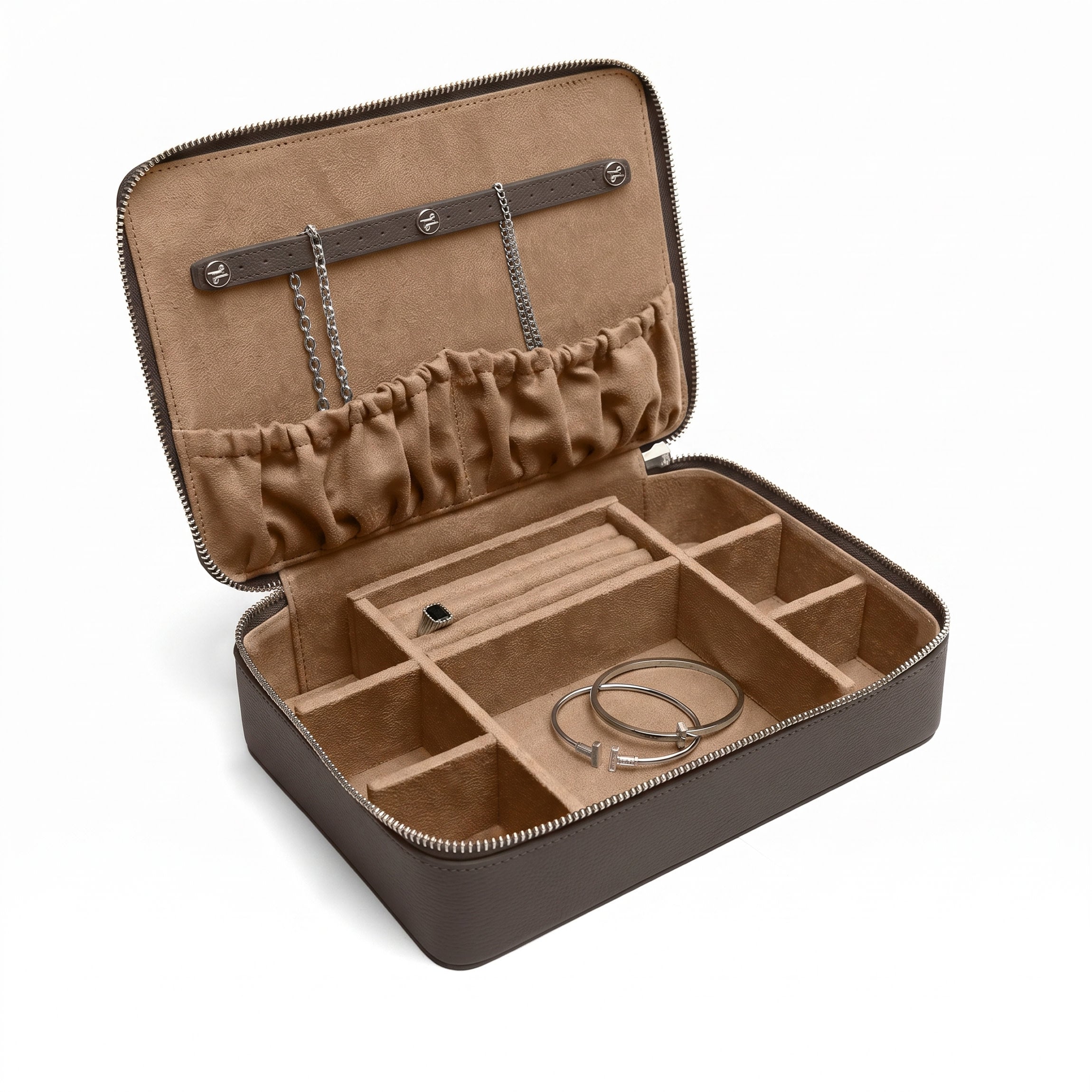Large Jewelry Zip Case | Full Grain Leather, Elegant Jewelry