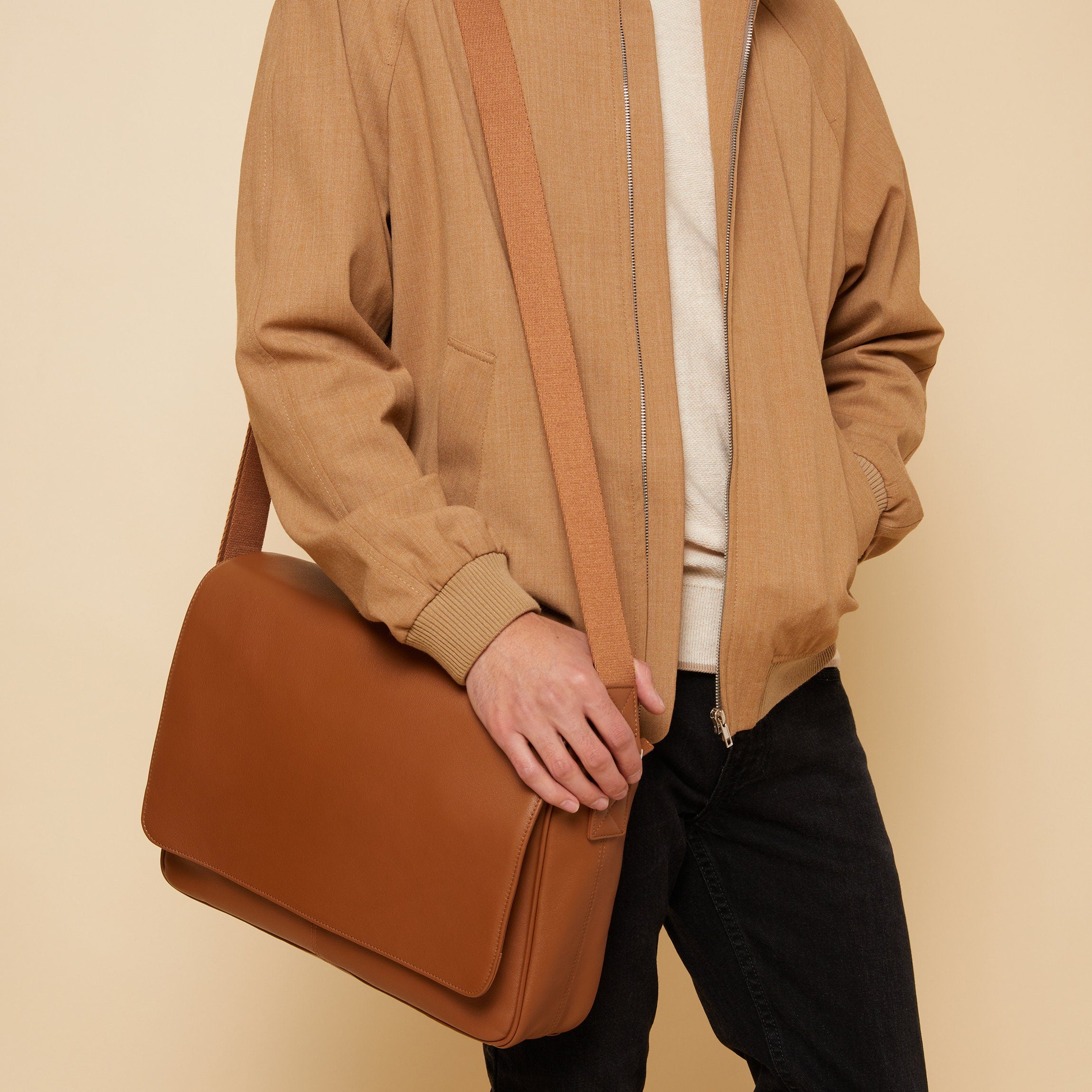 Laptop Leather Messenger Bag - Interior Sleeve Fits 13