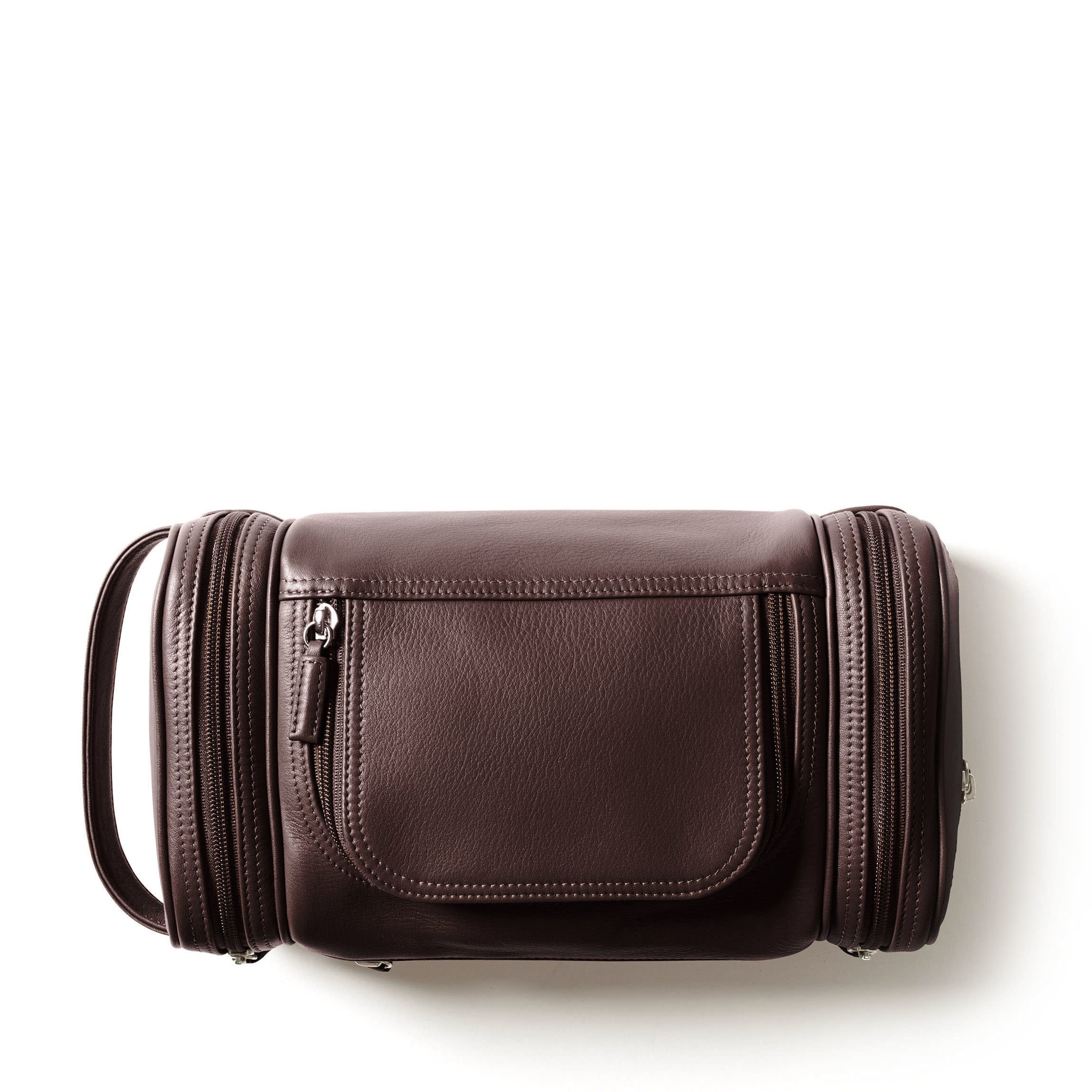 Men's Leather Multi Pocket Toiletry Bag - Water-Resistant Lined Dopp Kit, 4 Zipped Pockets - Brown
