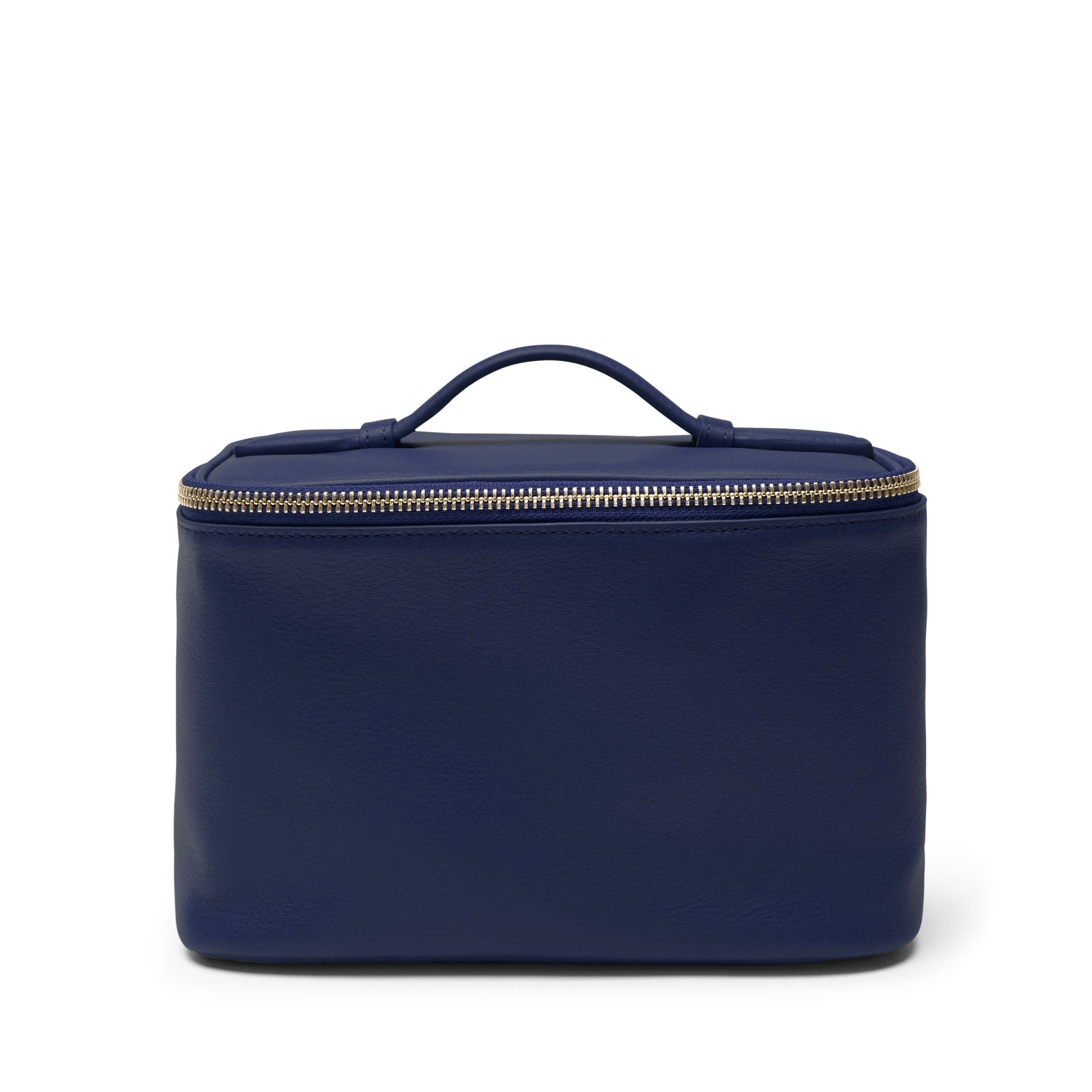 blossom thorne travel double zip train case makeup organizer bag Leather Small Train Case - Fit Travel-Sized Makeup, Toiletries, Water-Resistant Lining - Navy Blue