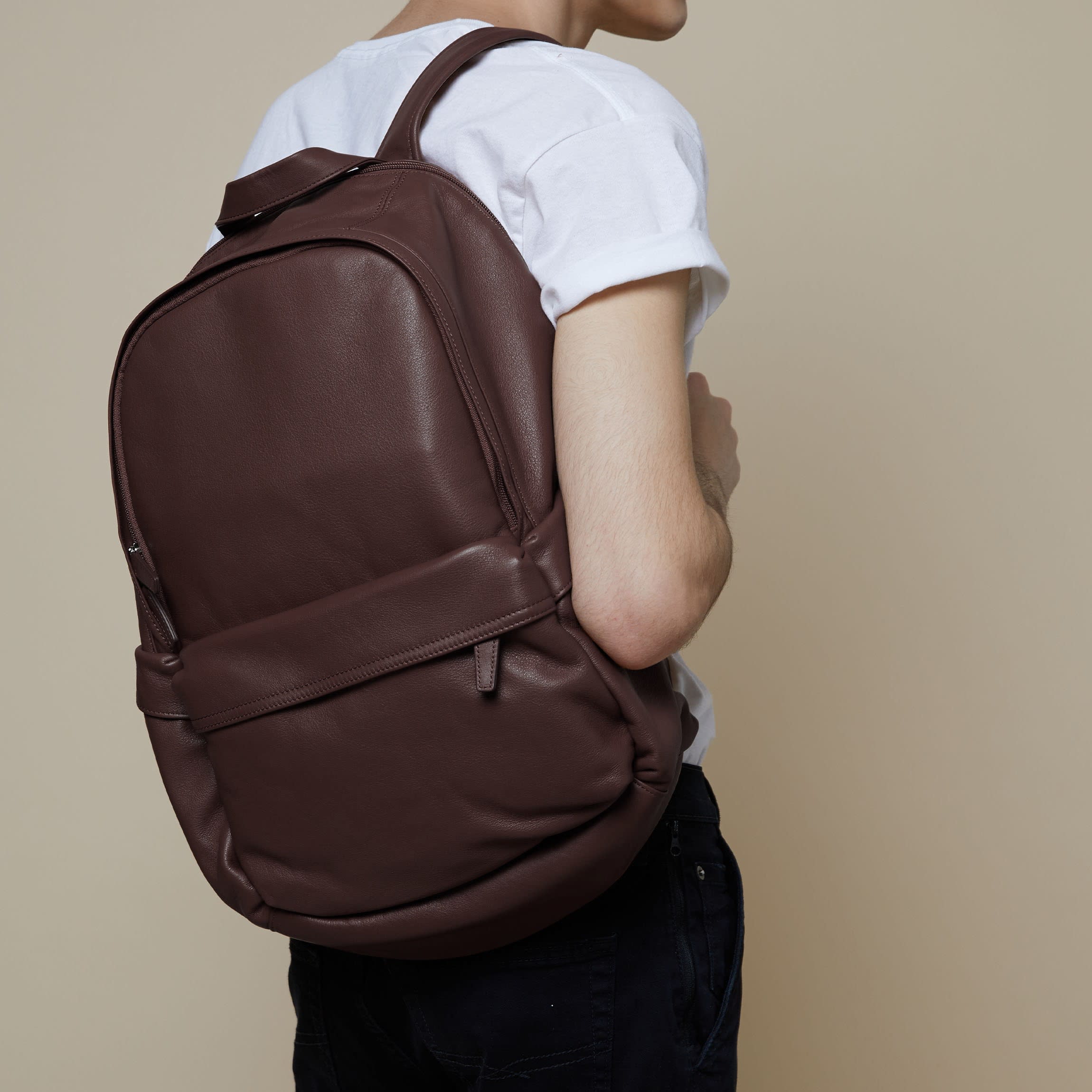 brown leather structured backpack Parker Backpack
