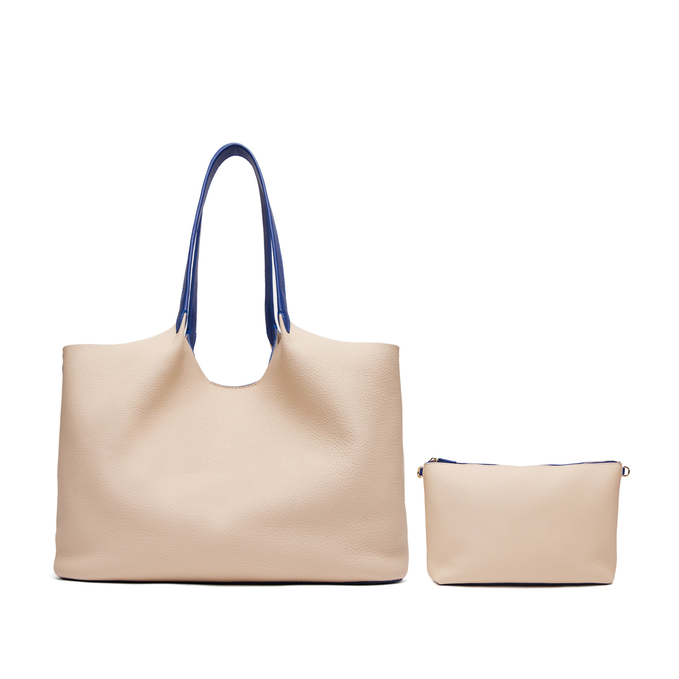 Mia Horizontal Tote | Full Grain Leather Sand/Regatta Blue