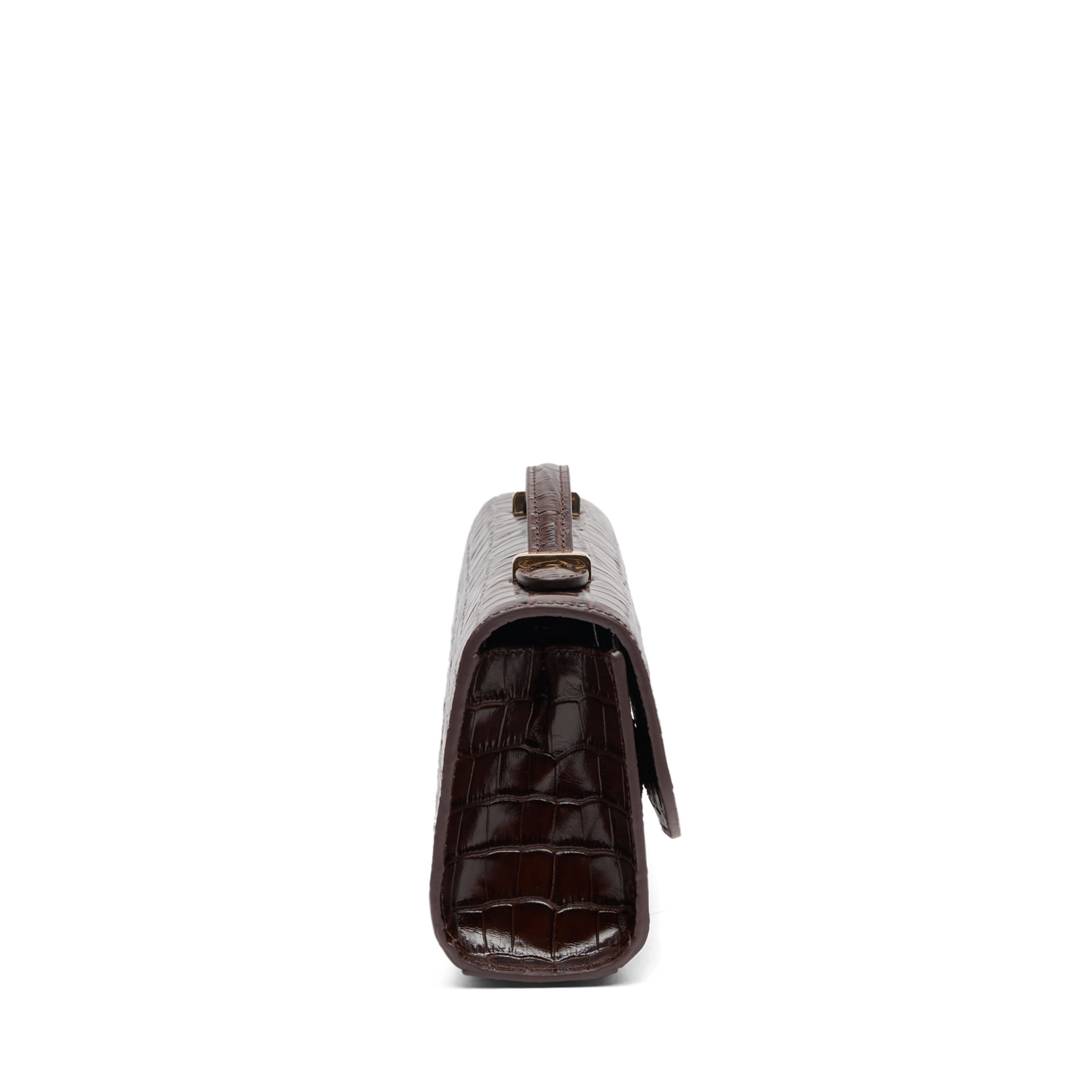Margot Top Handle Clutch | Leatherology Brown Croc