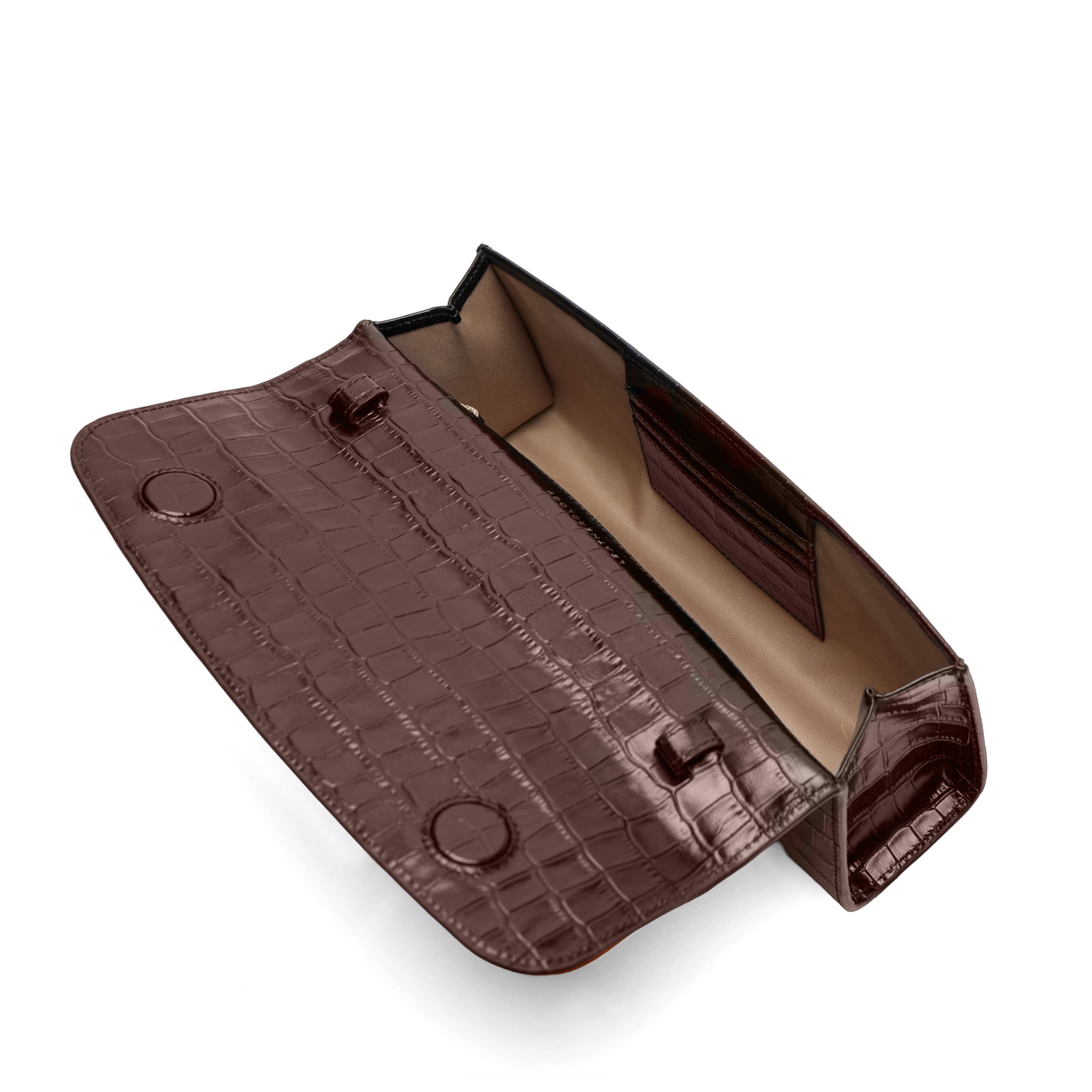 Margot Top Handle Clutch | Leatherology Brown Croc