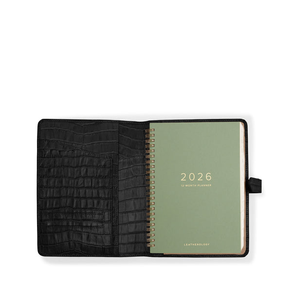 A5 2026 Snap Planner | Full grain leather, secure daily planner, Leatherology Forest Croc
