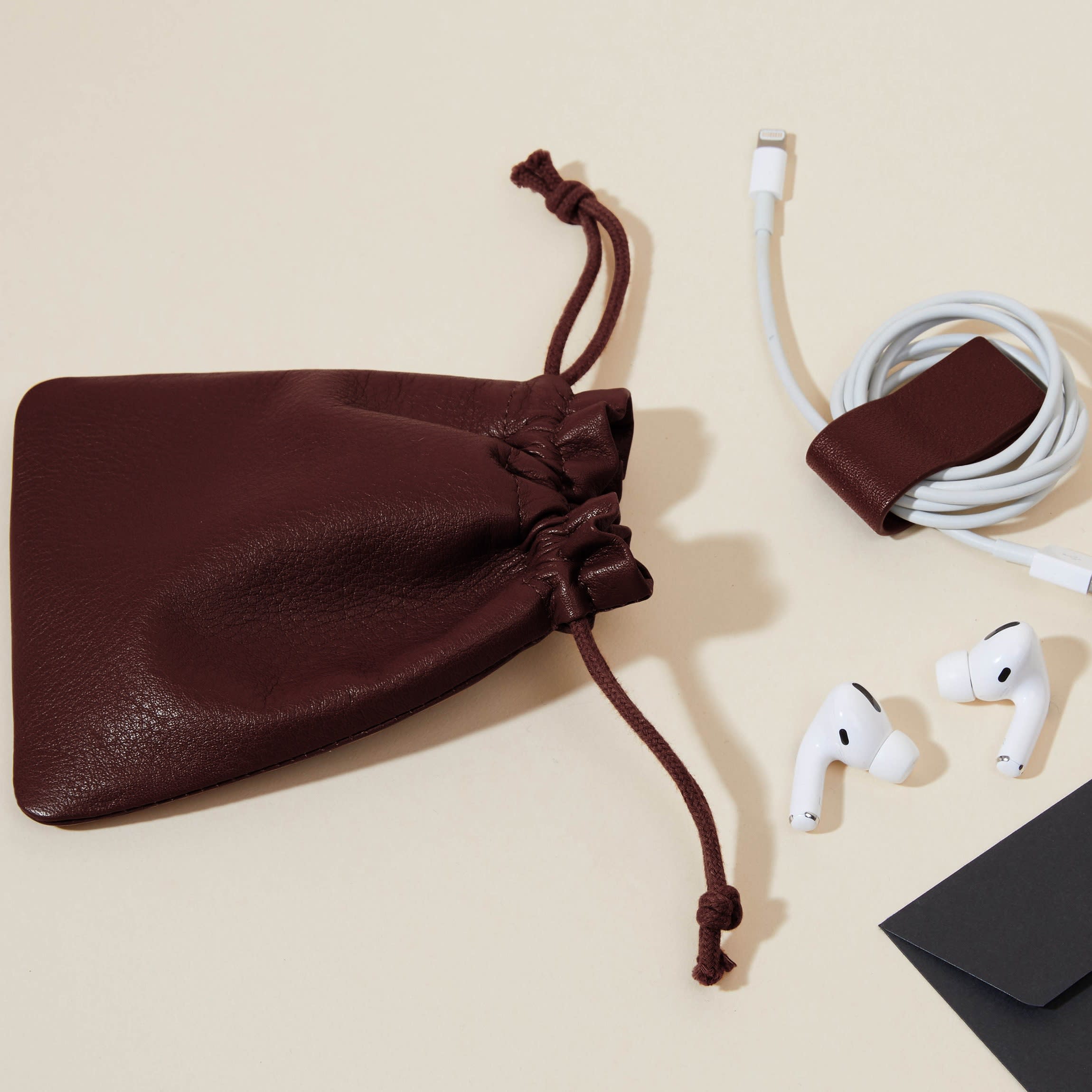 Flat Drawstring Pouch | Full grain leather, versatile storage