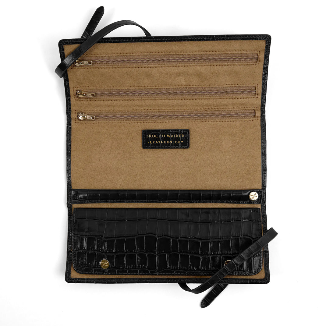 Brochu Walker x Leatherology Jewelry Roll Black Croc