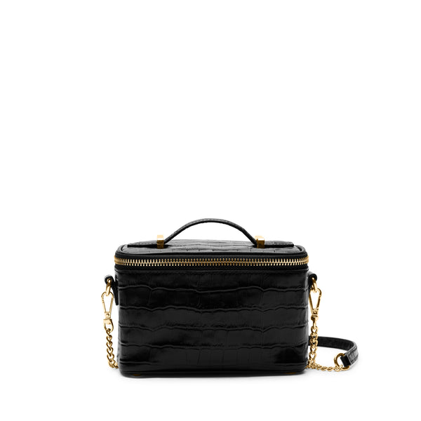 Maddie Micro Train Case Crossbody Black Croc