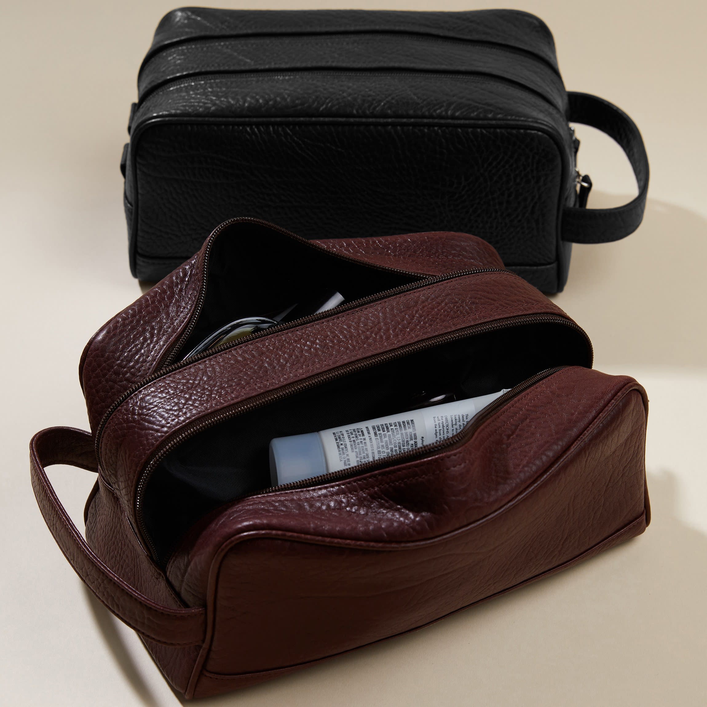 Double Zip Toiletry Bag | Full grain leather, dual compartment