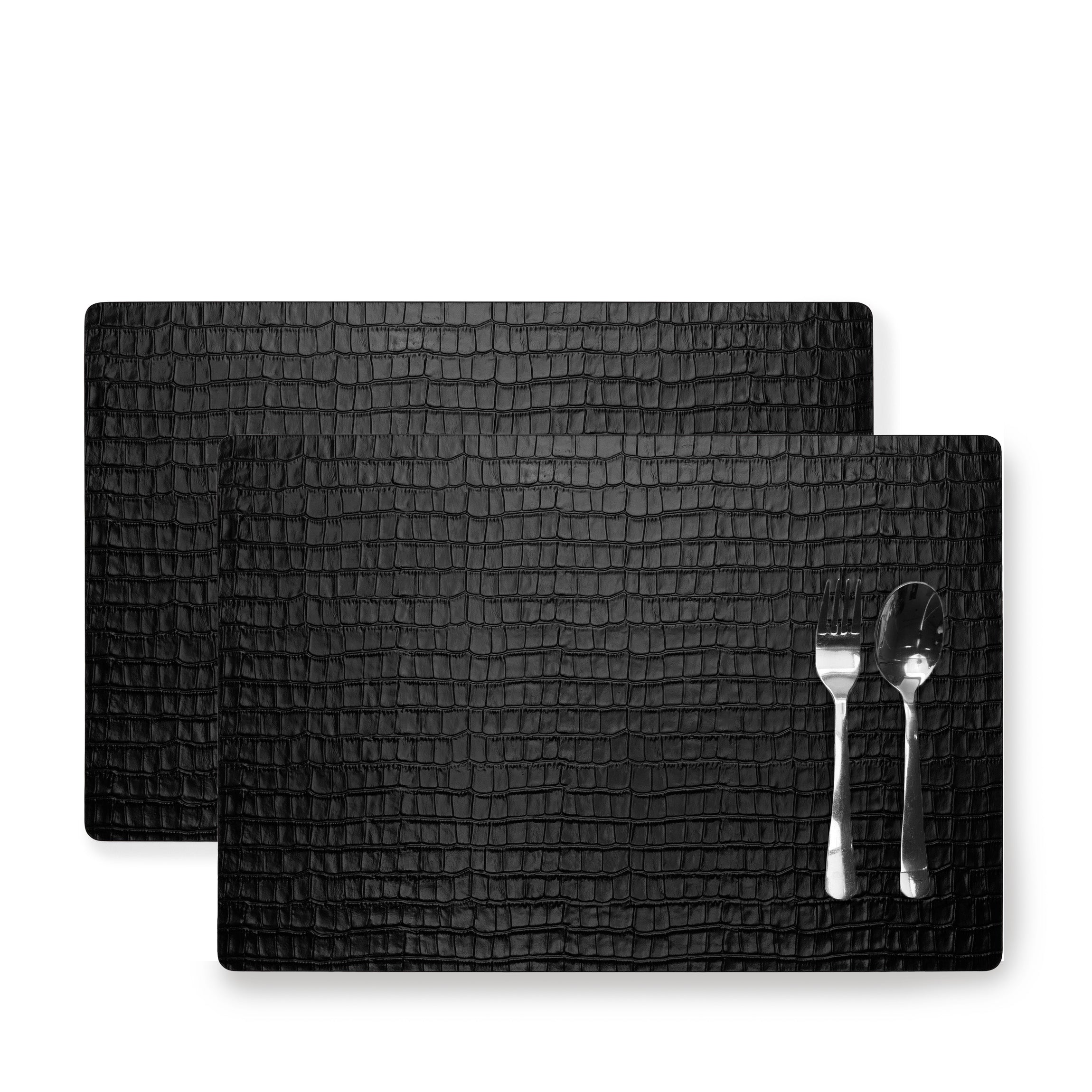 Modern Rectangle Placemats, Set of 2 Black Croc