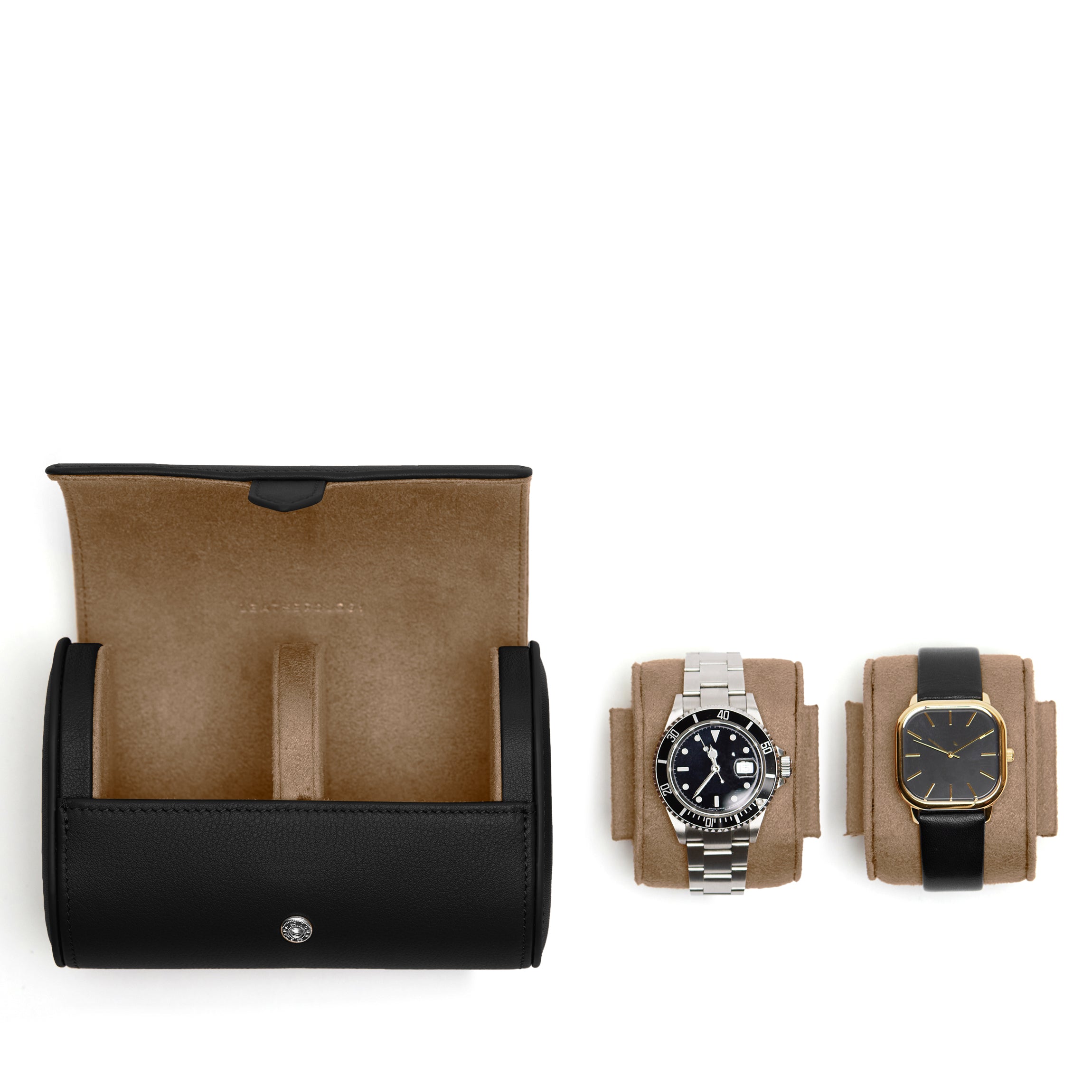 Travel Double Watch Roll | Dual watch storage, leather roll case