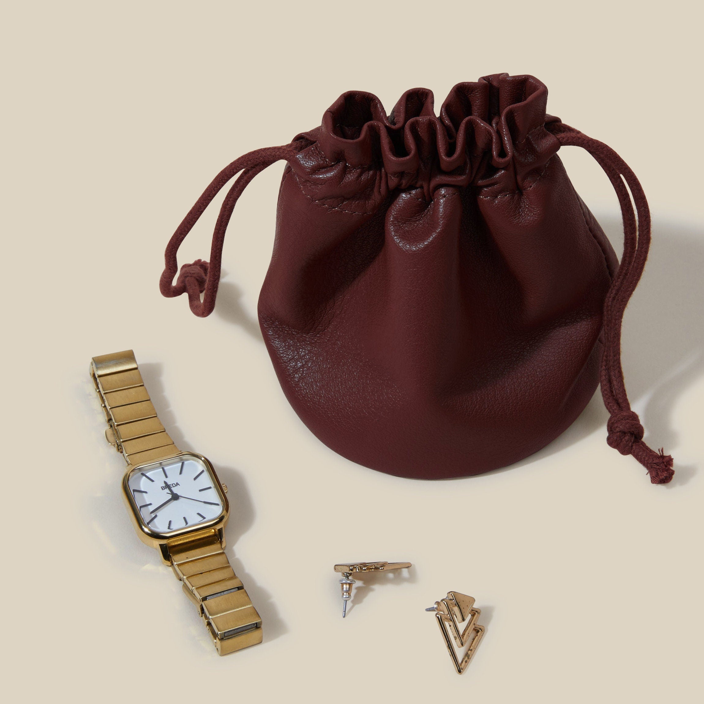 Round Drawstring Pouch Bordeaux