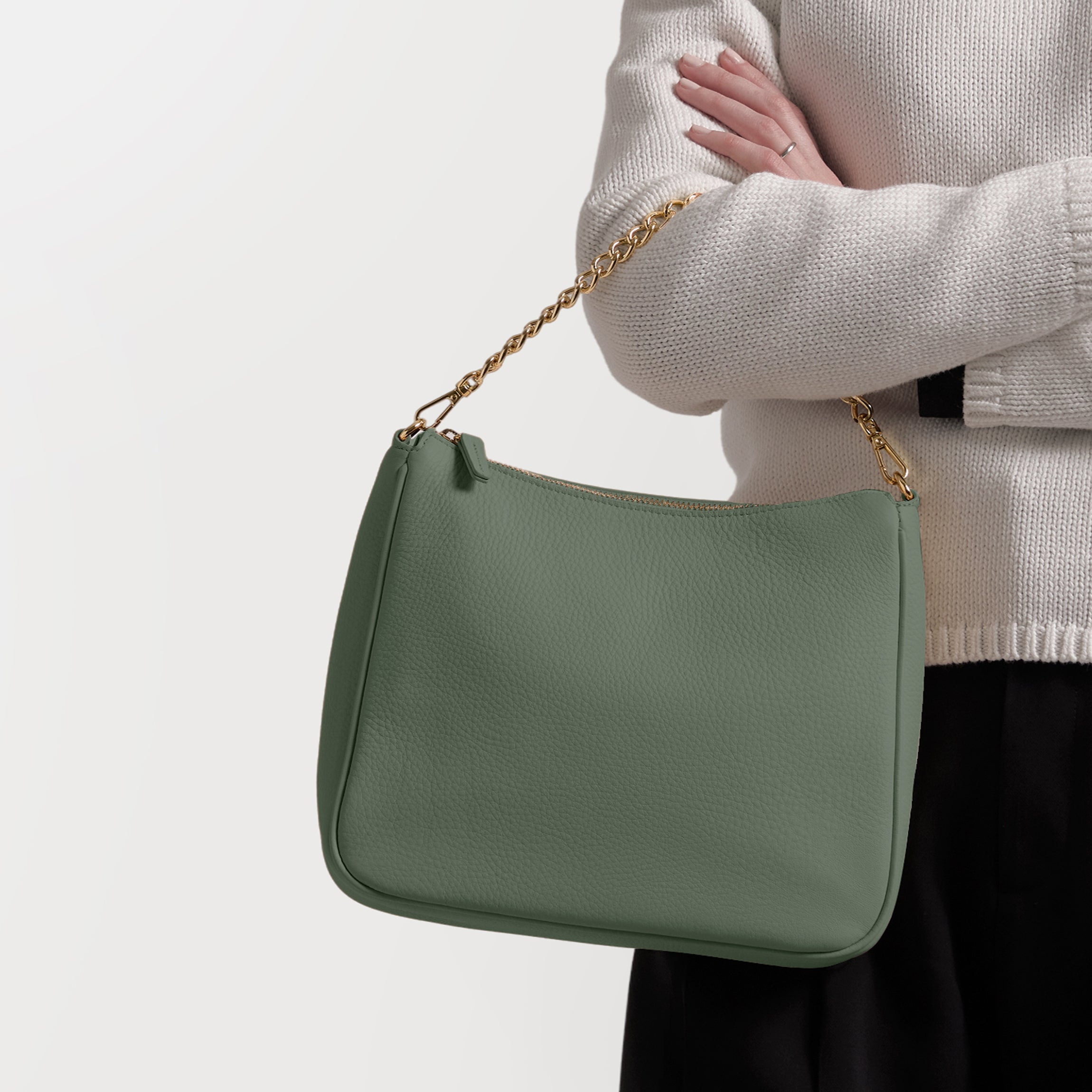 Greta Chain Medium Crossbody | Full Grain Leather, Chic And