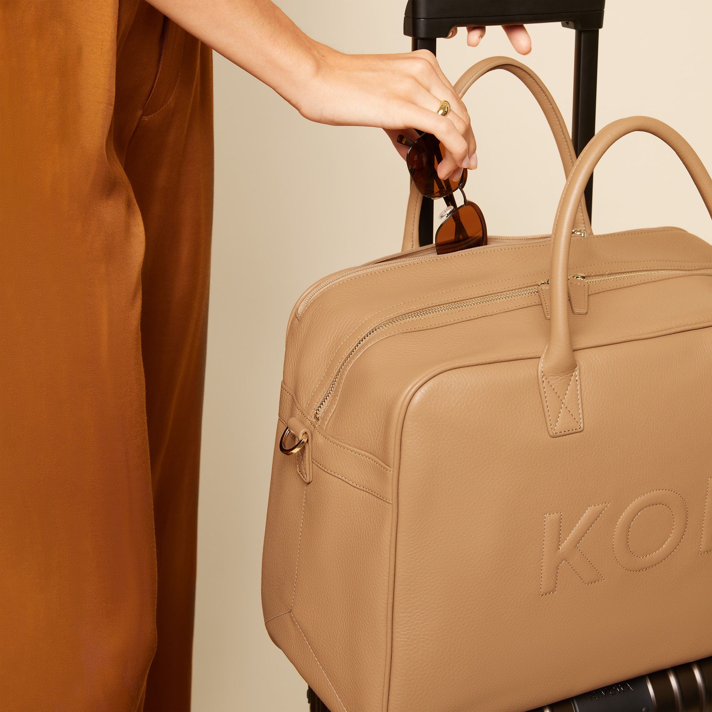 Harwood Weekender - Travel Carry-On Duffle Bag Fits Laptop, Trolley Pocket, Full Grain Leather - Camel