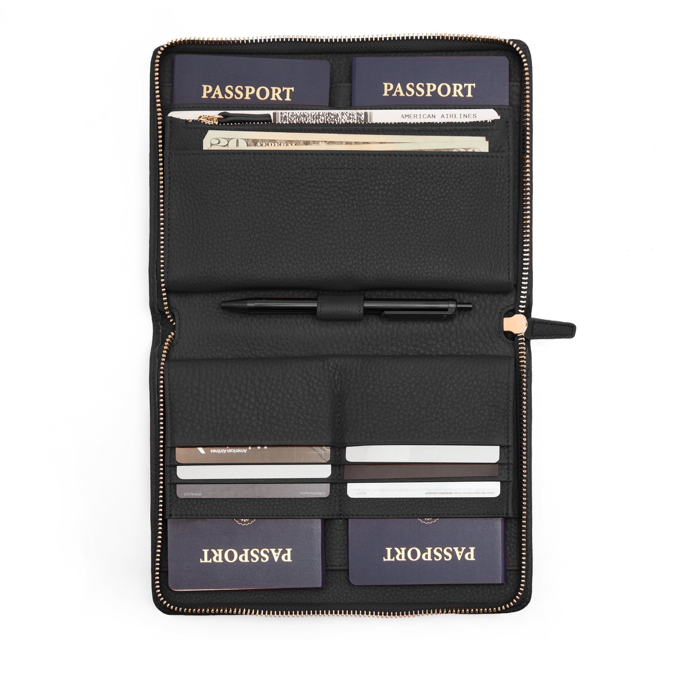 Portefeuille Passeport En Cuir Pleine Fleur Leatherology Bleu Foncé - Double Pli, Occasion