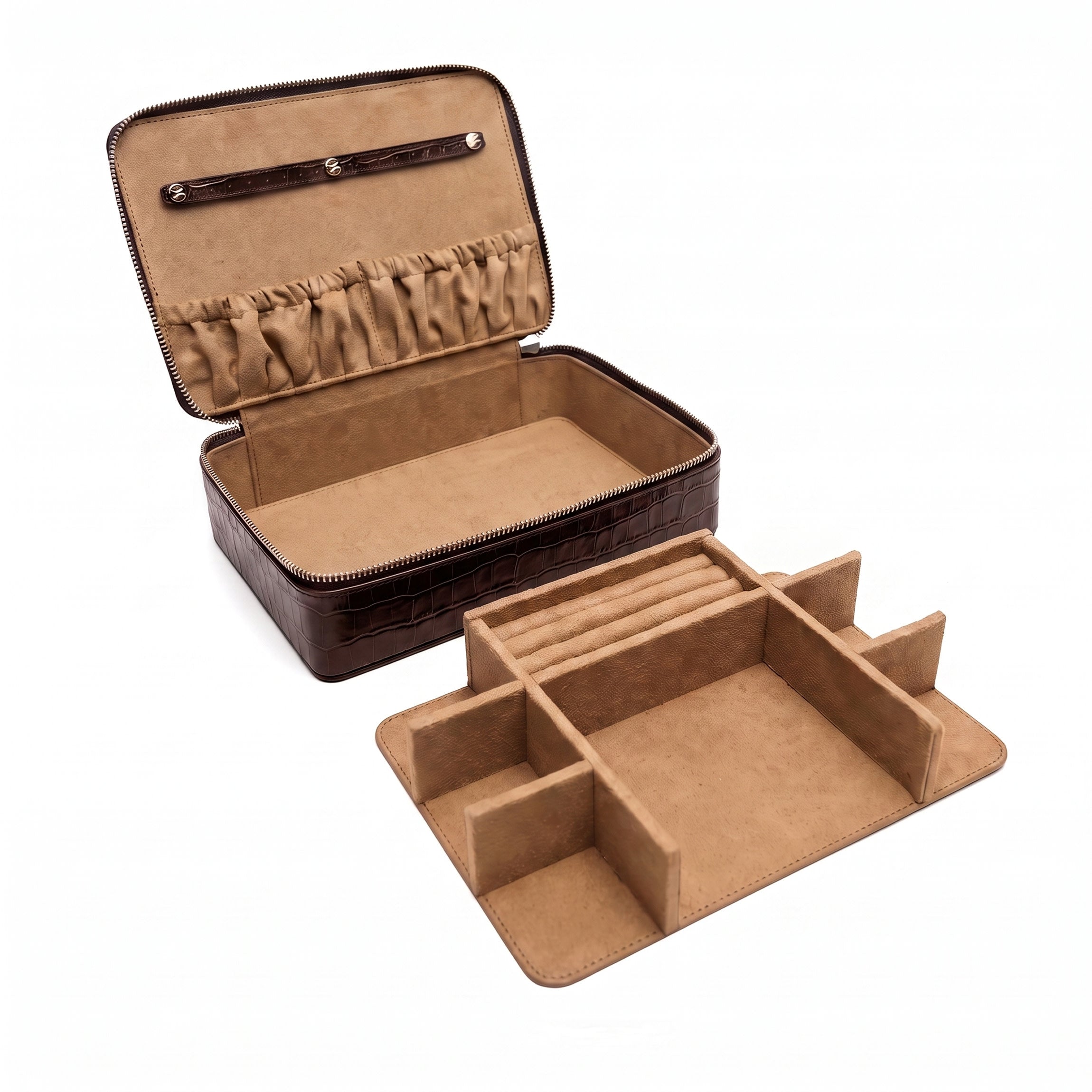 Large Jewelry Zip Case | Full Grain Leather, Elegant Jewelry