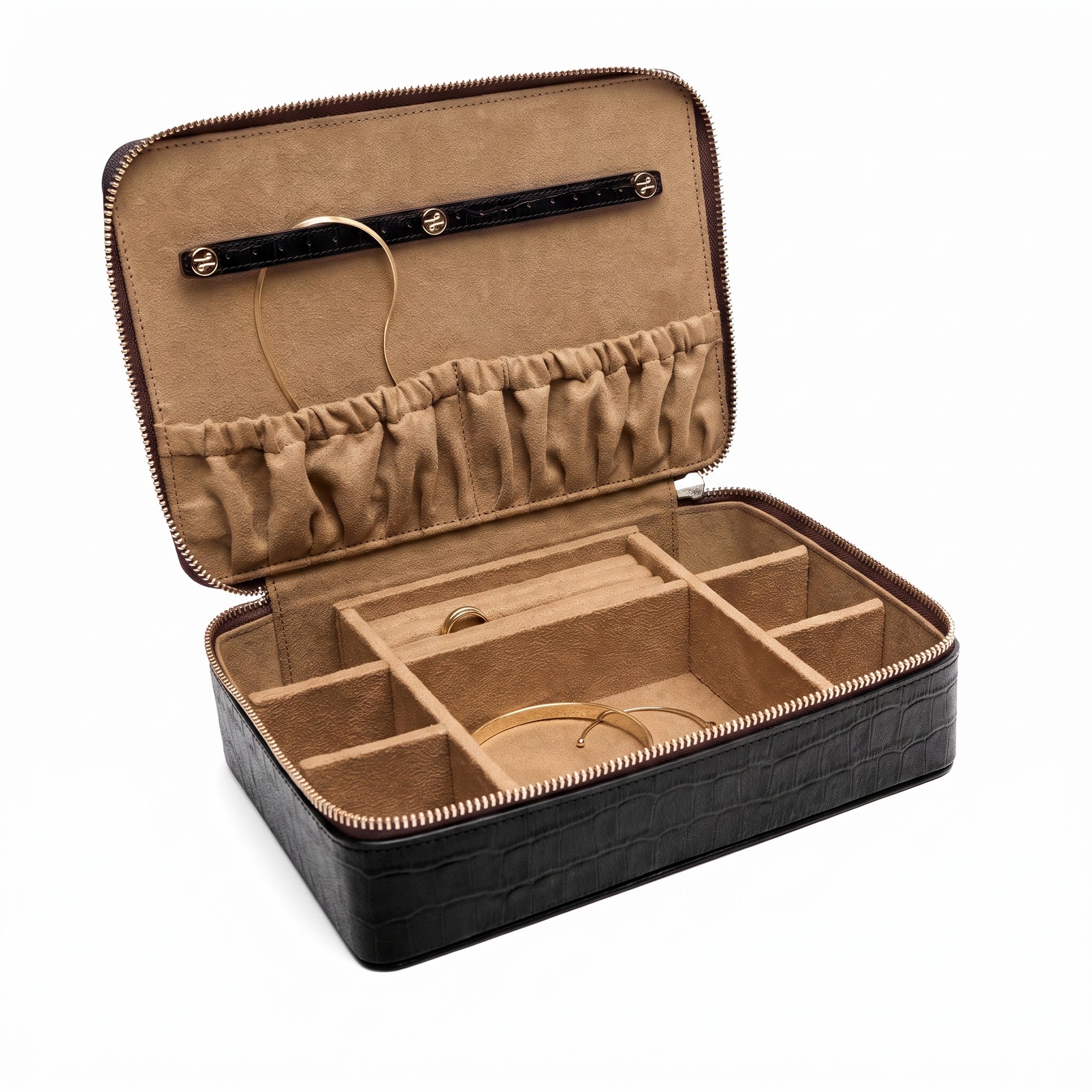 Large Jewelry Zip Case | Full Grain Leather, Elegant Jewelry