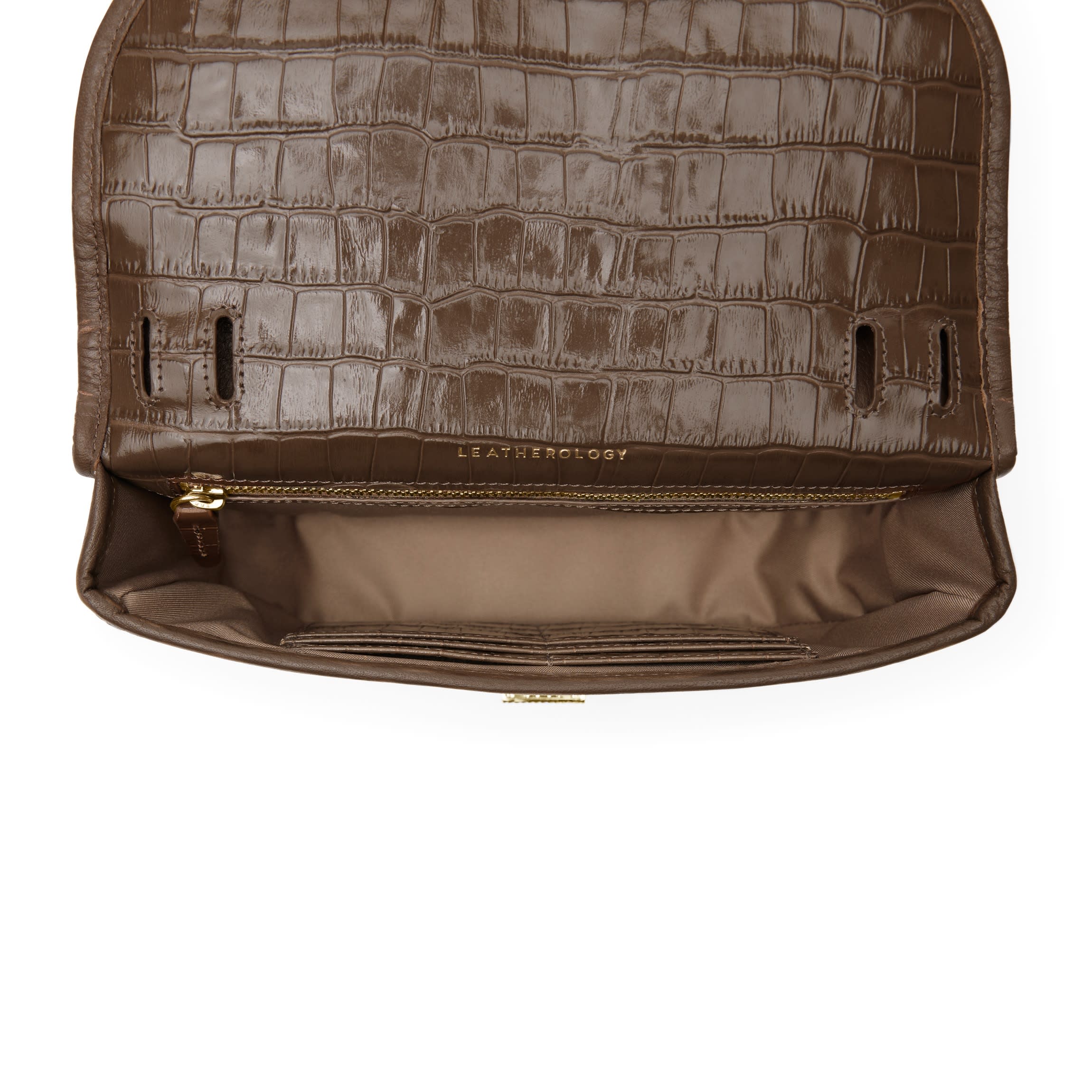 carol silver leather mini backpack with central zip Katy Small Saddle Crossbody - Detachable Strap, Latch Closure, Custom Monogramming - Cocoa Croc