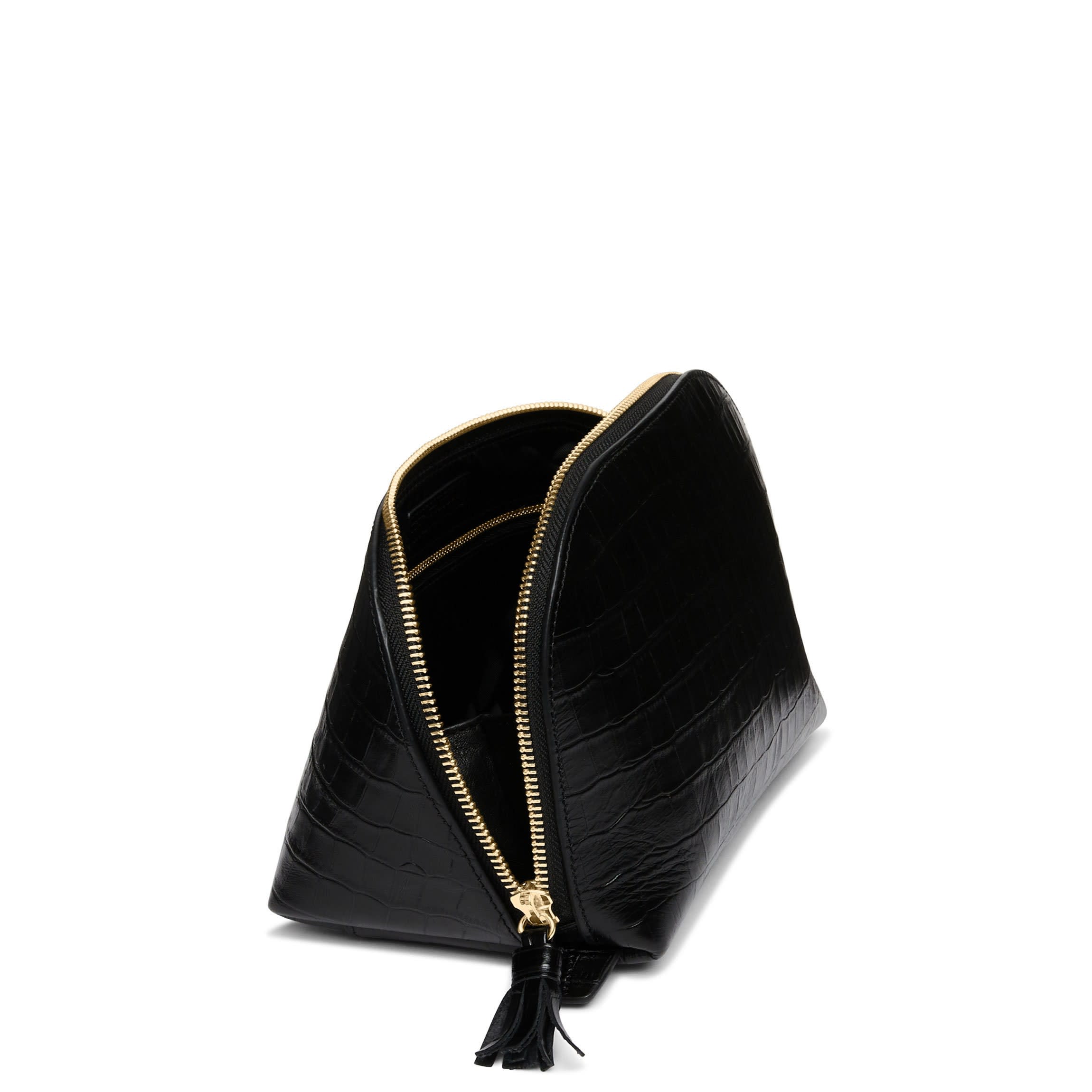 Large Clamshell Makeup Bag | Full grain leather, spacious beauty