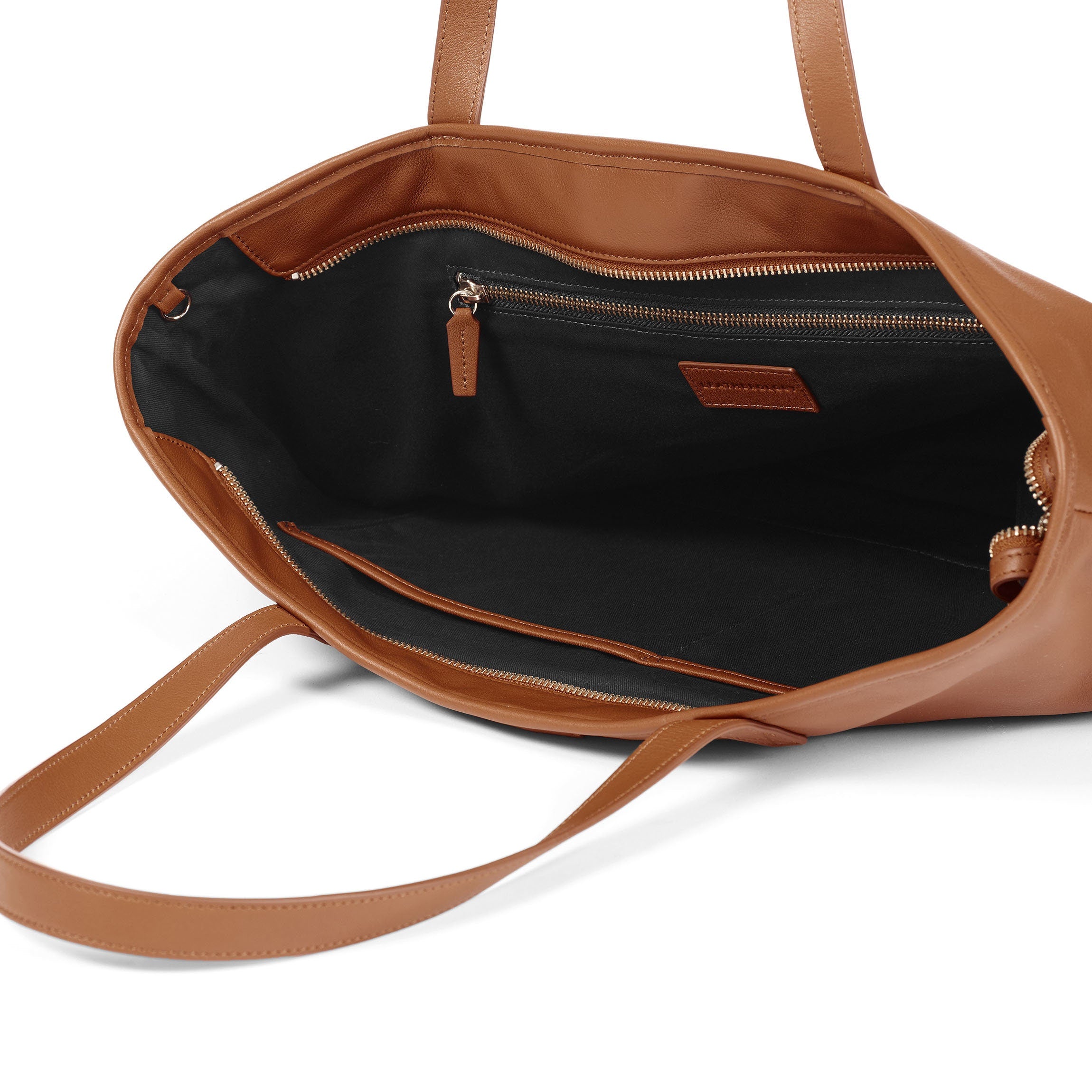Large Zippered Downtown Tote Cognac