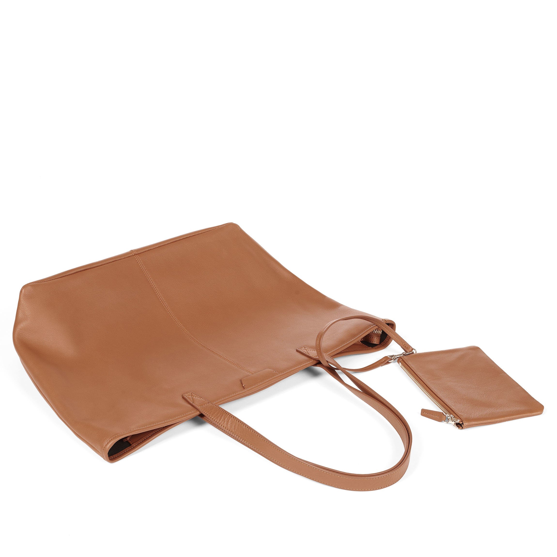 Large Zippered Downtown Tote Cognac