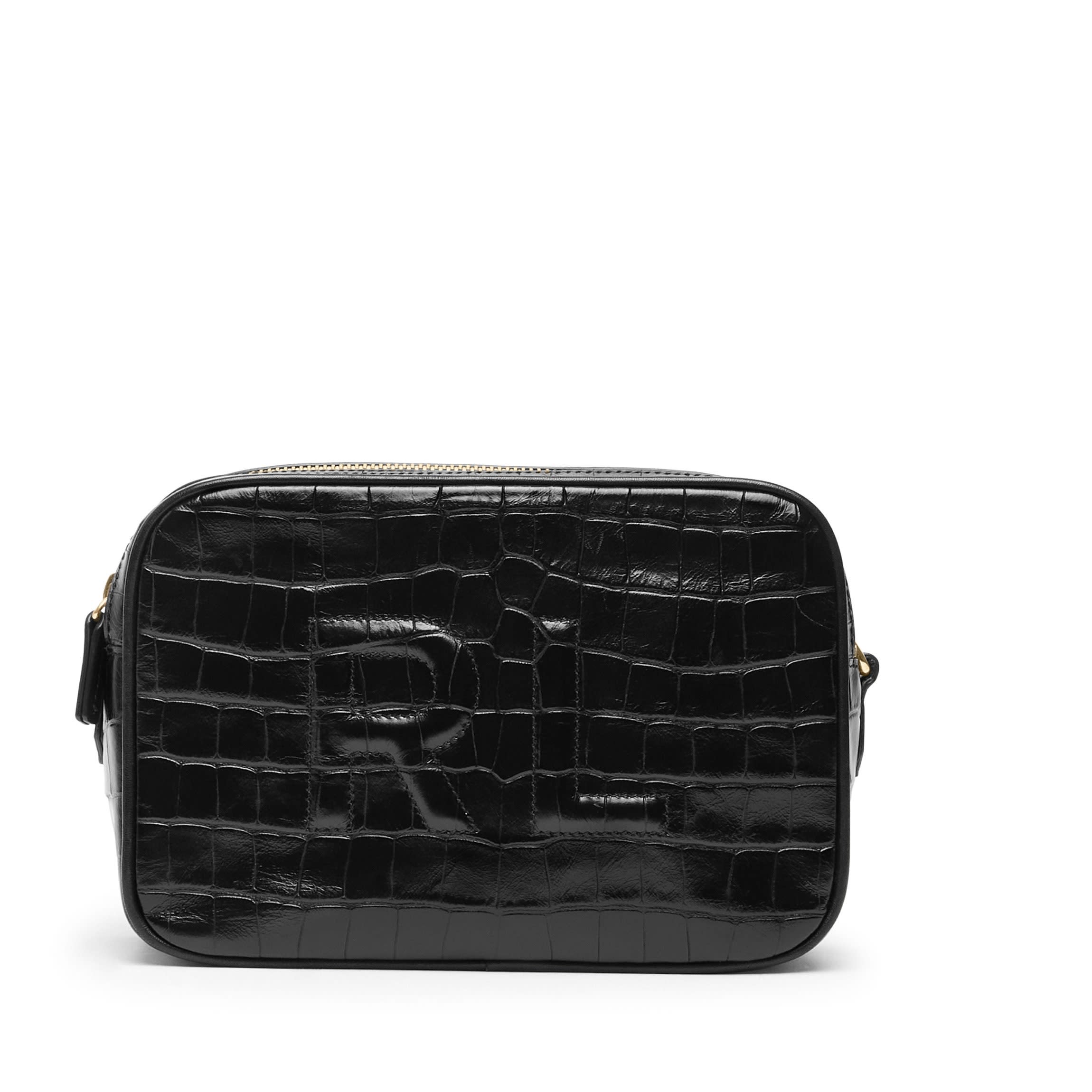 asos backpack in navy faux leather with crocodile effect Luxury Black Croco and designed for everyday Leather Meadow Double Zip Camera